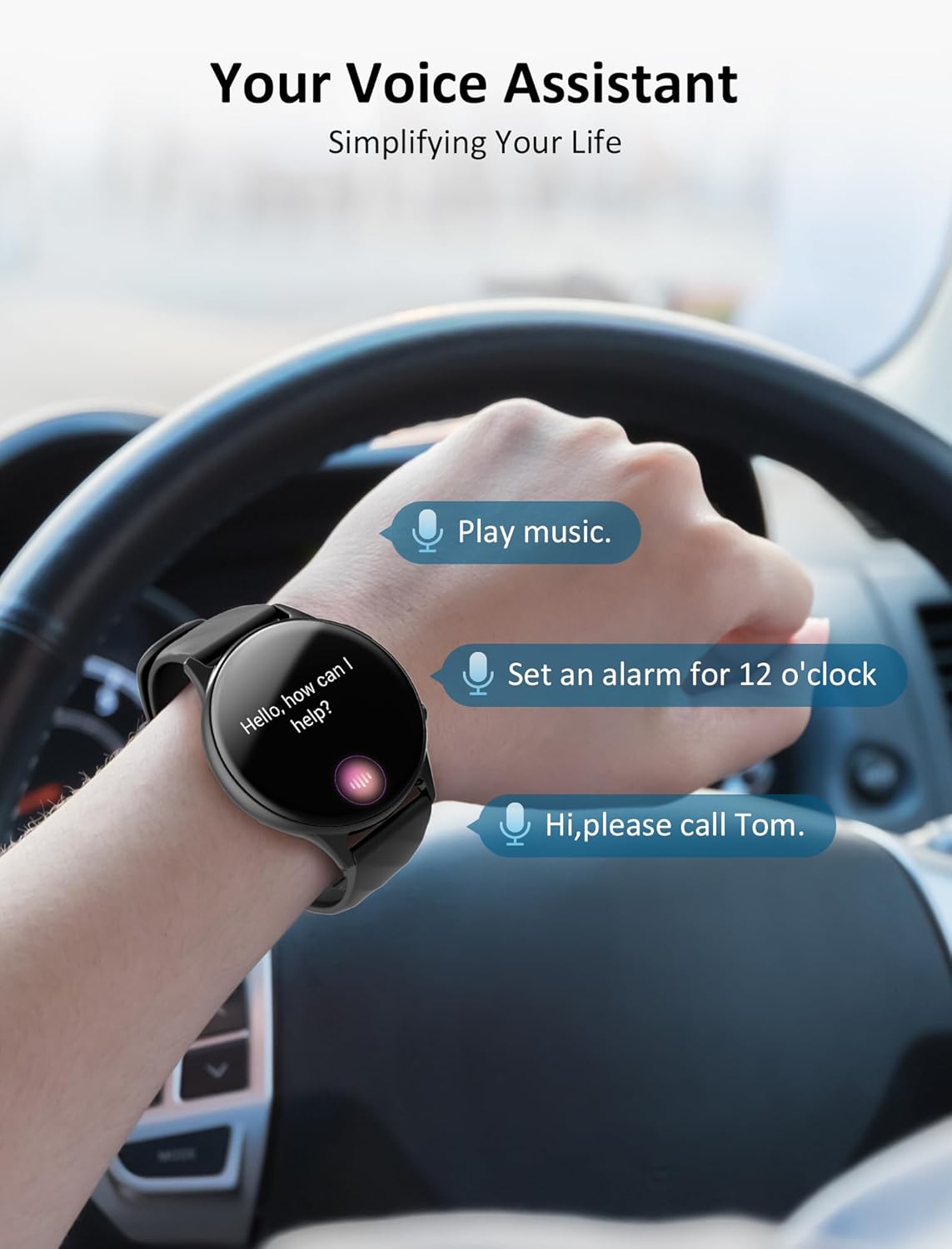 Reloj inteligente para hombres y mujeres con pantalla táctil, reloj inteligente con asistente de voz y recordatorios de mensajes, rastreador de