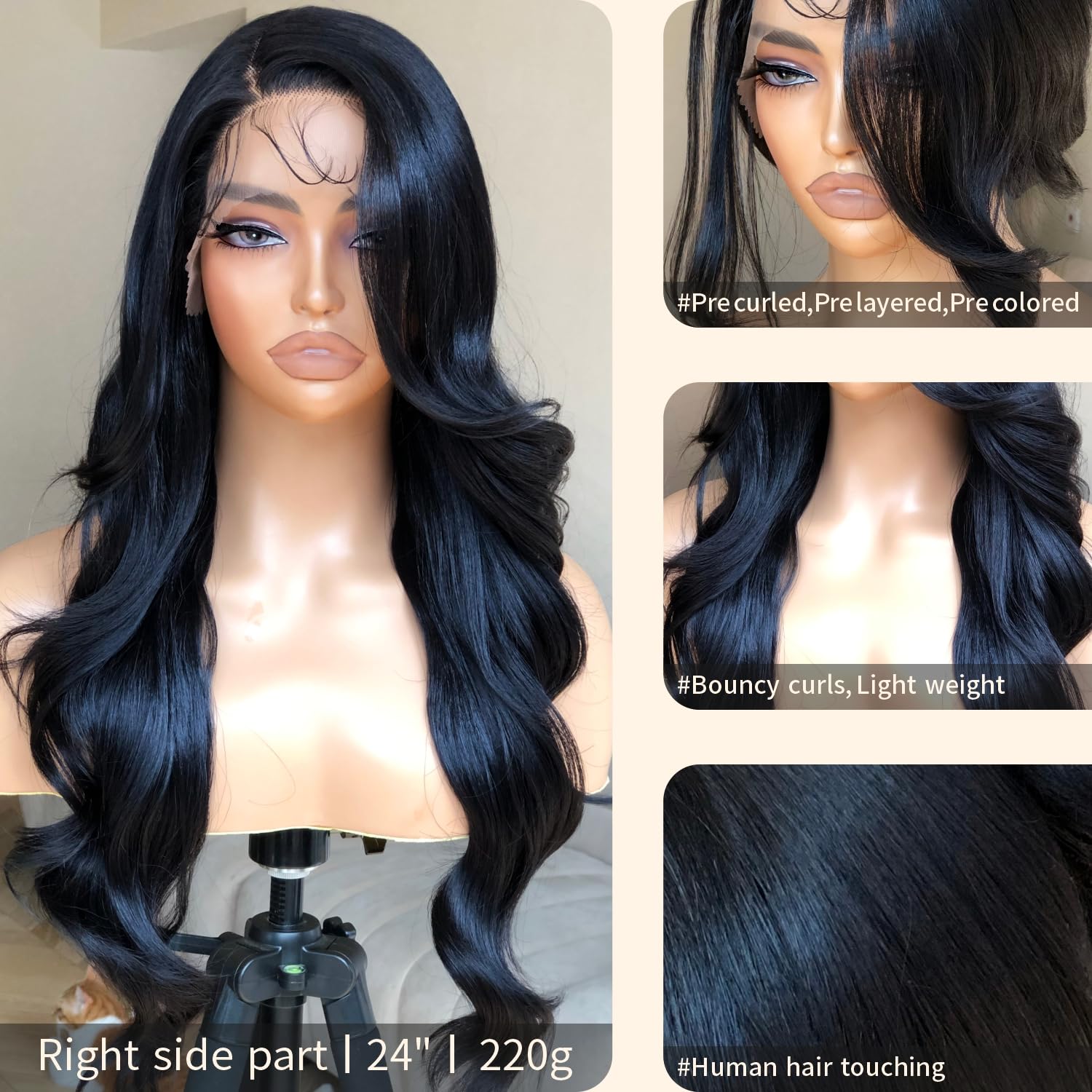 BrownBomb Bombshell – Peluca ondulada con encaje frontal, peluca sintética con encaje frontal, sin pegamento, lista para usar, 13 x 5 x 1 pulgadas,