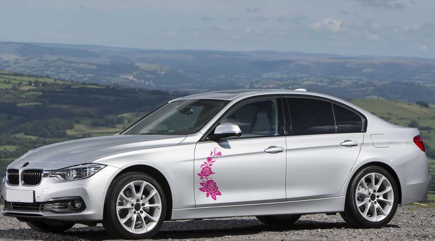 H2 Decal Calcomanías de flores rosas para mujer  Accesorios de coche rosa para Ford, Sedán, camión, SUV  Película transparente, adecuada para