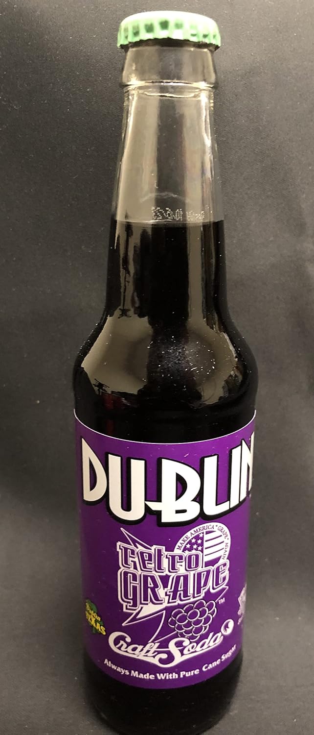 Botellas de vidrio retro endulzadas con azúcar de caña pura de 12 onzas (paquete de 24) (Dublin Retro Grape Soda)