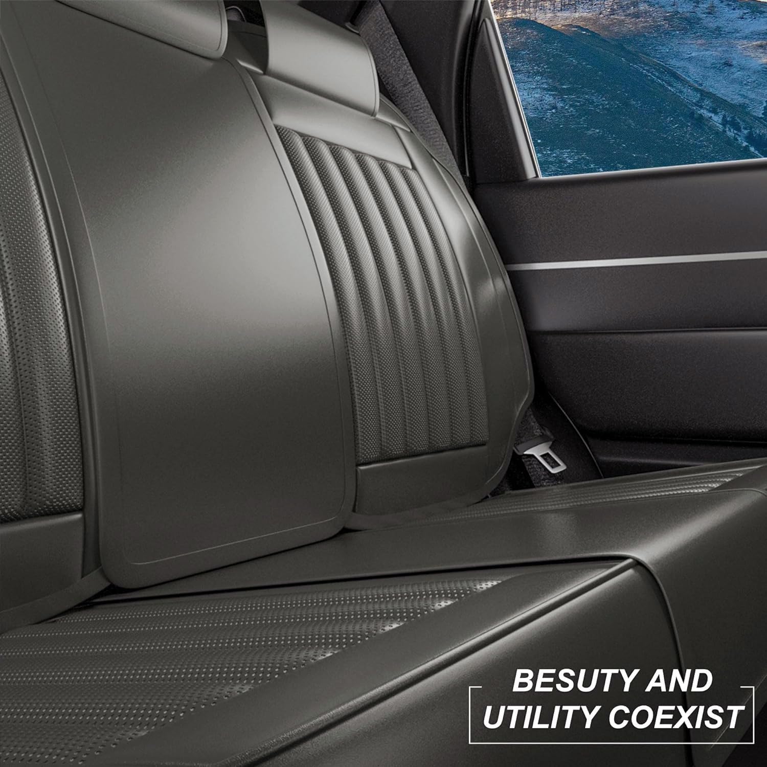 FEELON Fundas de asiento trasero de automóvil de 3 piezas, protectores de asiento trasero de automóvil de piel napa impermeables, ajuste interior