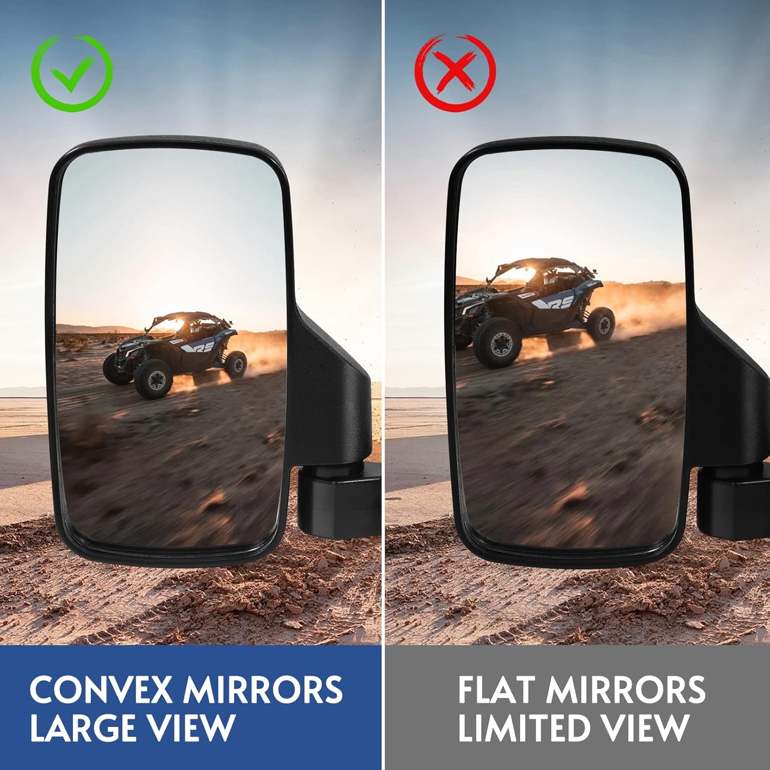 Espejos UTV, espejos laterales Esploratori UTV con barra de jaula enrollable de 1.65 a 2 pulgadas, espejo retrovisor ajustable con rotación de 360,