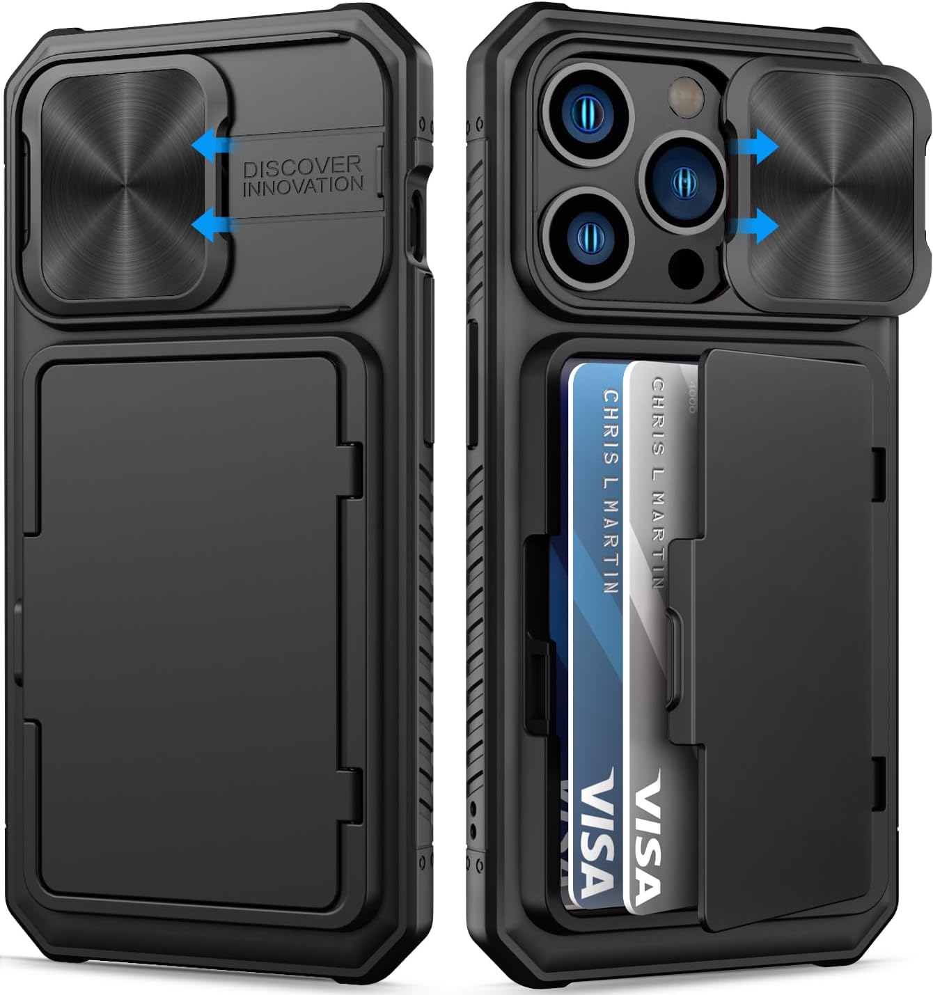 Funda tipo cartera para iPhone 15 Pro con tarjetero (4-5 tarjetas) y cubierta deslizante para cámara y soporte, protección contra caídas de grado