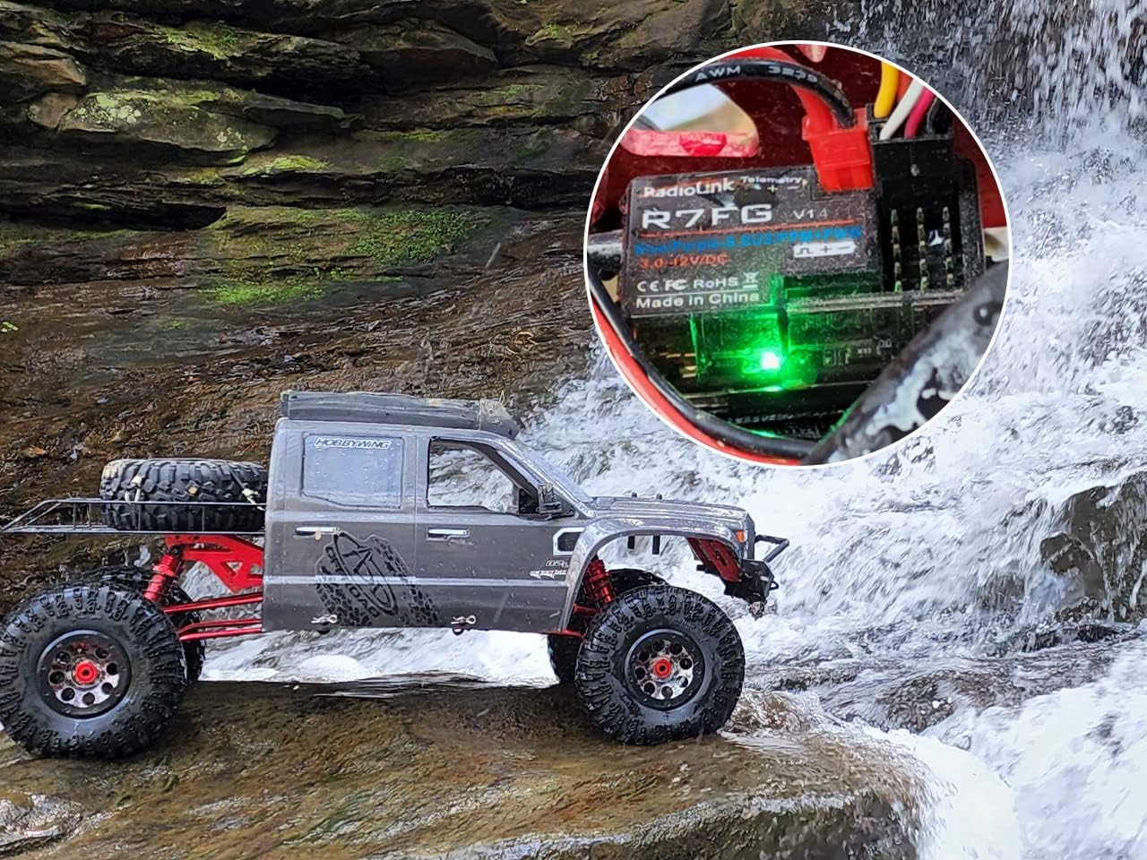 Radiolink 2.4Ghz R8FG V2.1 3ms Latencia y R7FG Receptor Giroscopio con telemetría de voltaje, RX impermeable para RC Crawler Car Boat Radio