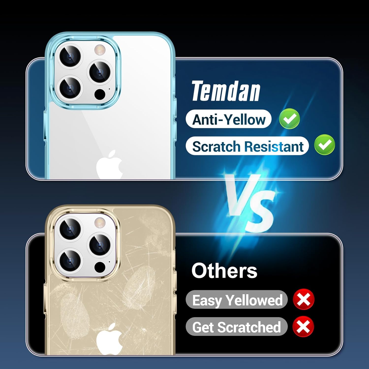 Temdan Funda transparente diseñada para iPhone 15 Pro, antiamarilleamiento, protección contra caídas de grado militar de 10 pies, antiarañazos,