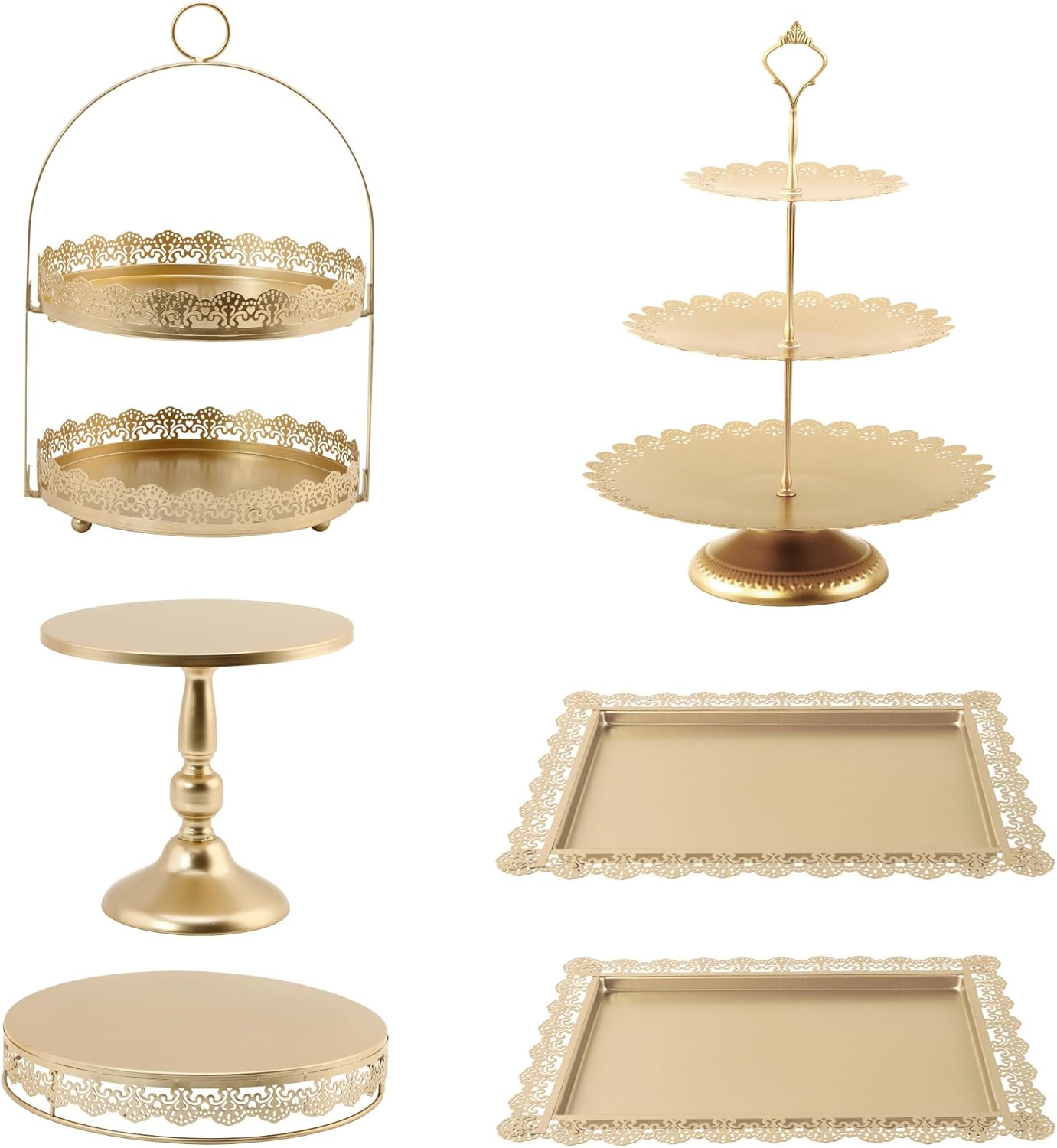 Juego de 6 soportes dorados para tartas, pedestal para cupcakes, plato de postre, bandeja de torre para servir, decoración para bodas, fiestas de