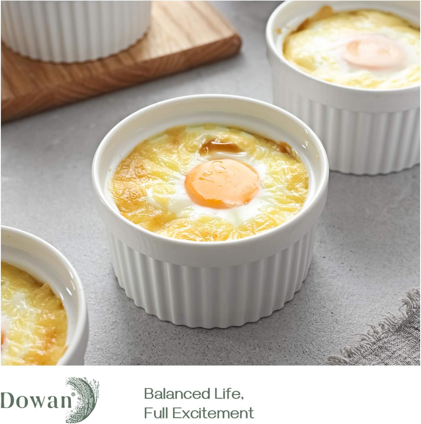 DOWAN Ramekins – Juego de 6 recipientes pequeños para servir, 8 onzas, cuencos de postre, cuencos cuadrados de porcelana, moldes individuales para