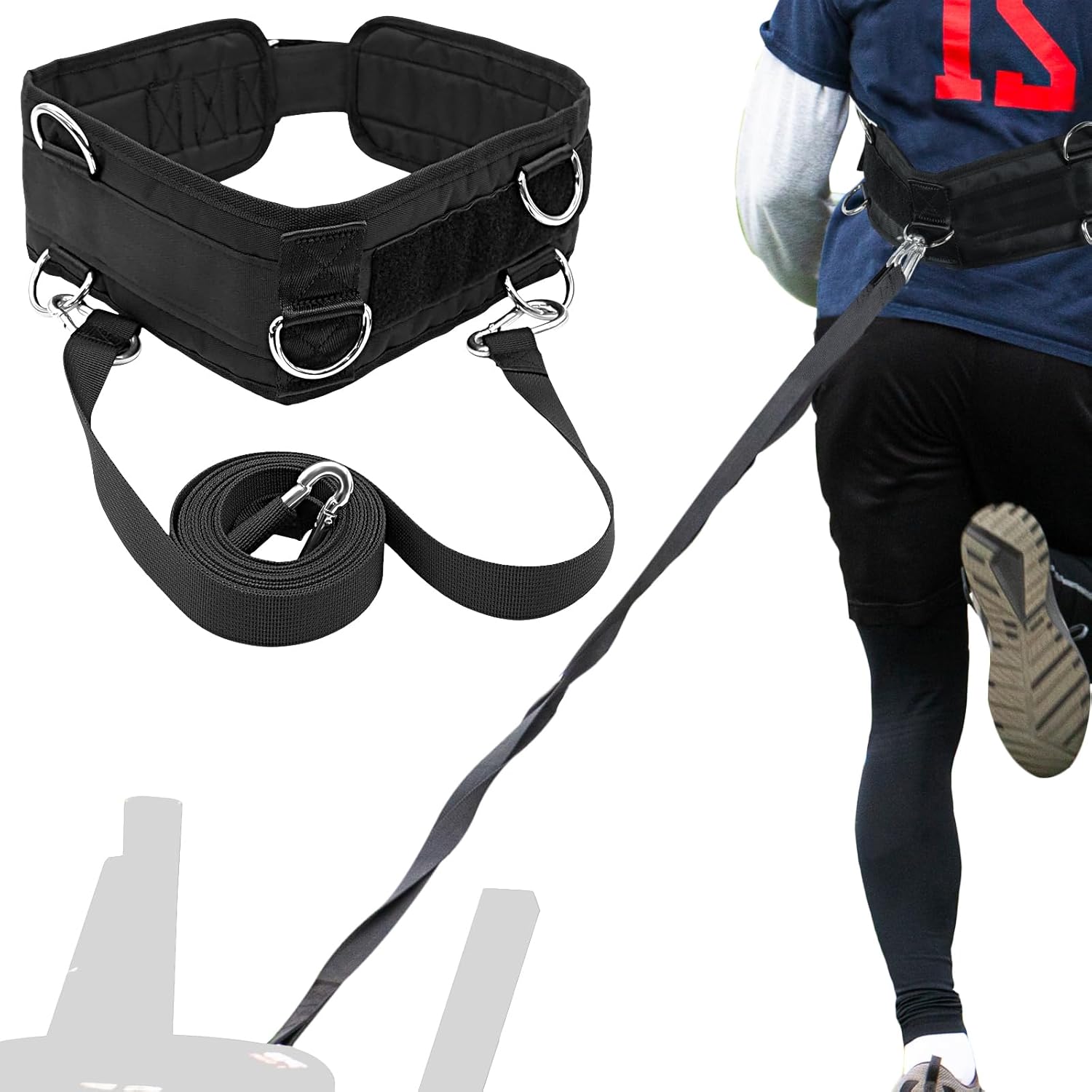 Mengudig Cinturón definitivo para tirar, cinturón de tracción ajustable antideslizante para entrenamiento de fuerza, 1 correa de tracción y 3