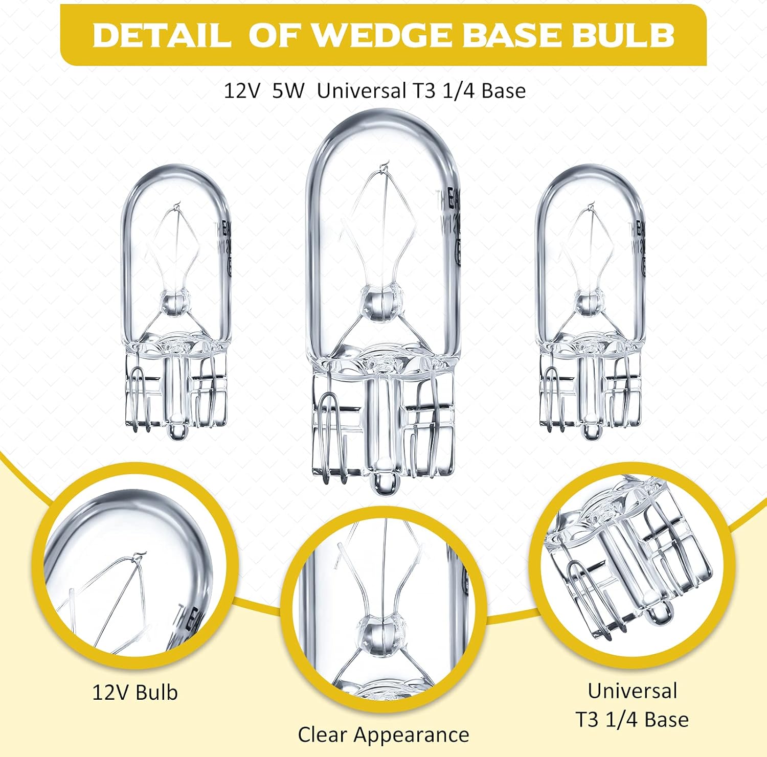 Honoson Bombilla Krypton transparente de 14 con base de cuña de 12 V y 5 W, para iluminación de paisaje, RV y gabinete (50 piezas)
