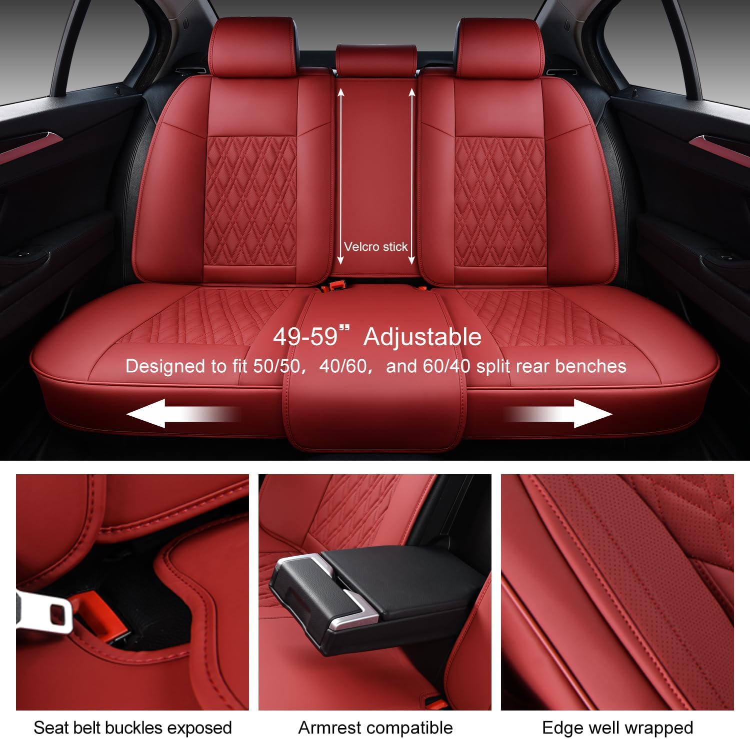 Juego completo de fundas de asiento de automóvil, fundas de cuero transpirable para asientos delanteros y traseros y reposacabezas, funda universal