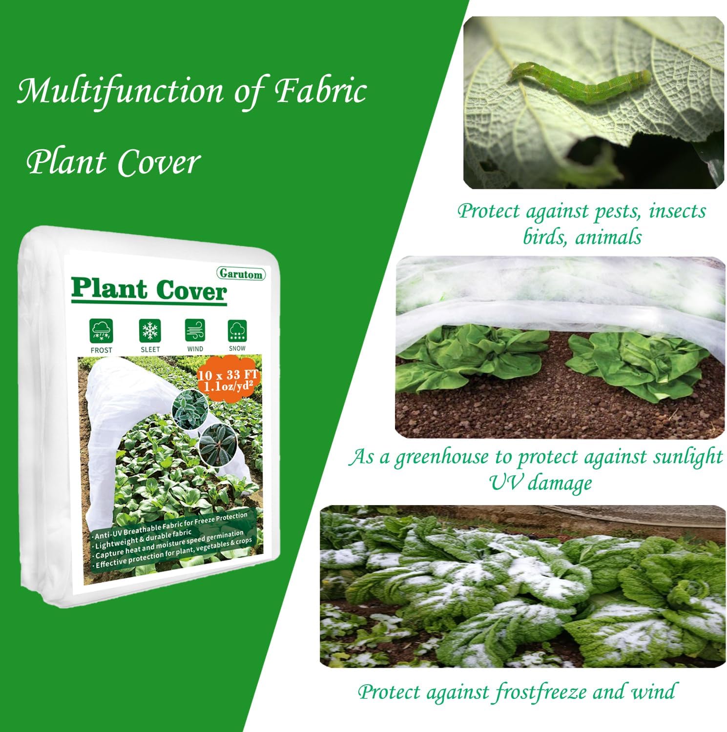 Cubiertas para plantas, protección contra congelación, 10 x 33 pies, 1.1 onzas, protección contra congelación de plantas, mantas de heladas para