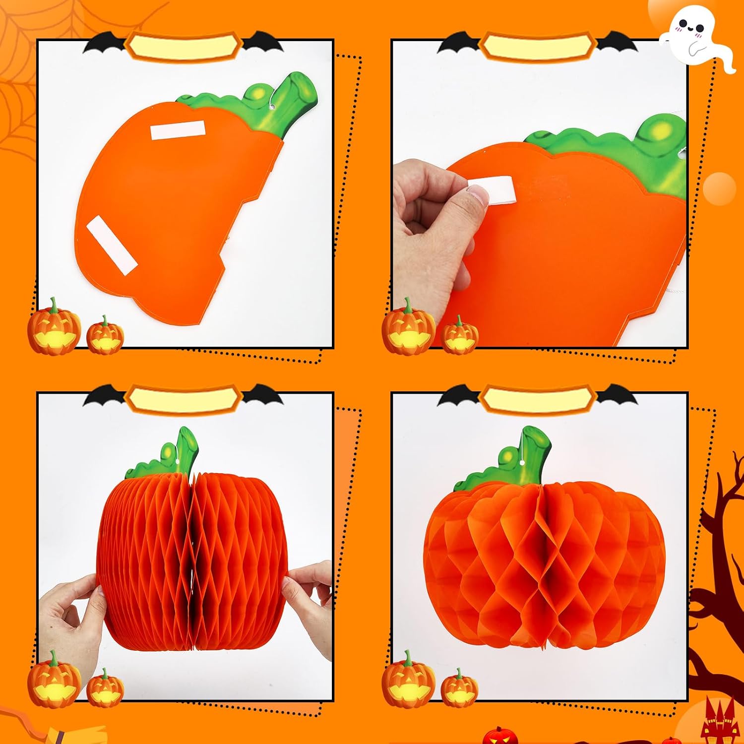YZXZM Faroles de papel de Halloween de panal, decoración de calabaza de Halloween para Acción de Gracias, cosecha de otoño (6 unidades)