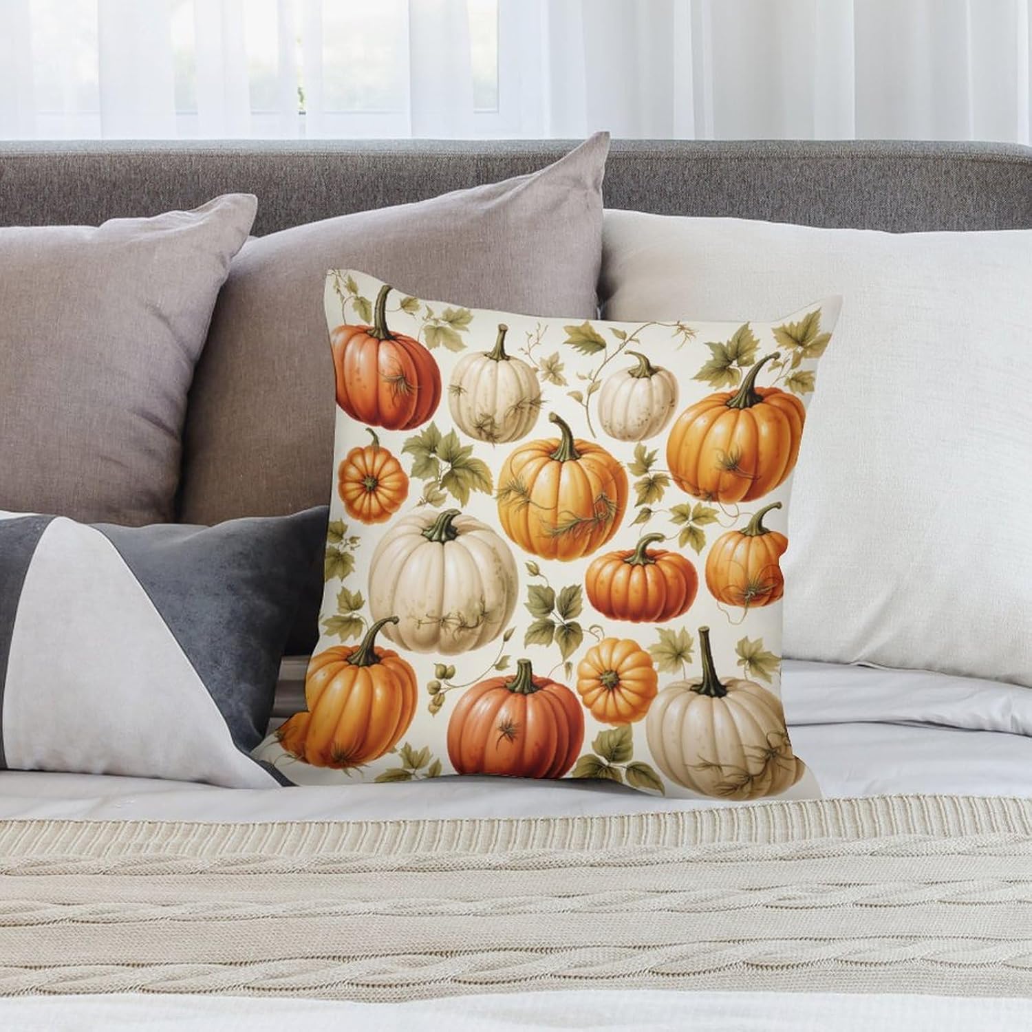 Cojines Decorativos Para Sala 26 x 26 pulgadas, fundas cuadradas decorativas de calabaza de cosecha de otoño para decoración del hogar, otoño, día