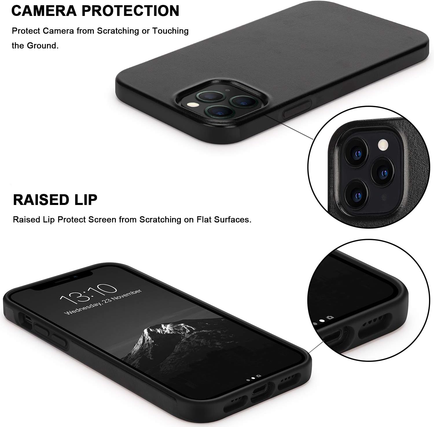 TENDLIN Compatible con iPhone 12 Pro Max Case Premium Leather TPU Hybrid Case (negro)