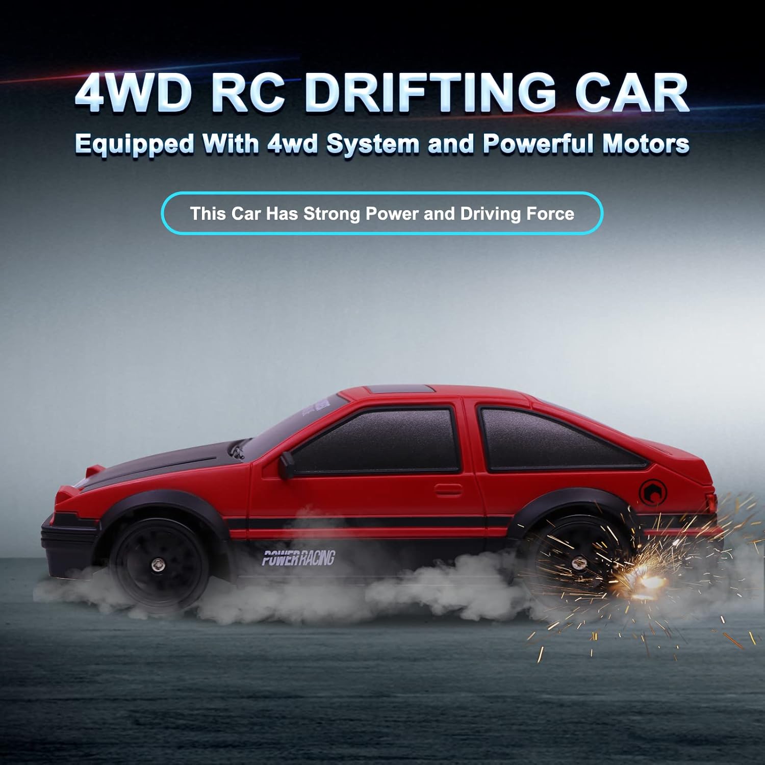 Coche de control remoto RC Drift Car 2.4GHz escala 124 4WD de alta velocidad RC Vehículo con luces LED, baterías y neumáticos a la deriva, autos de