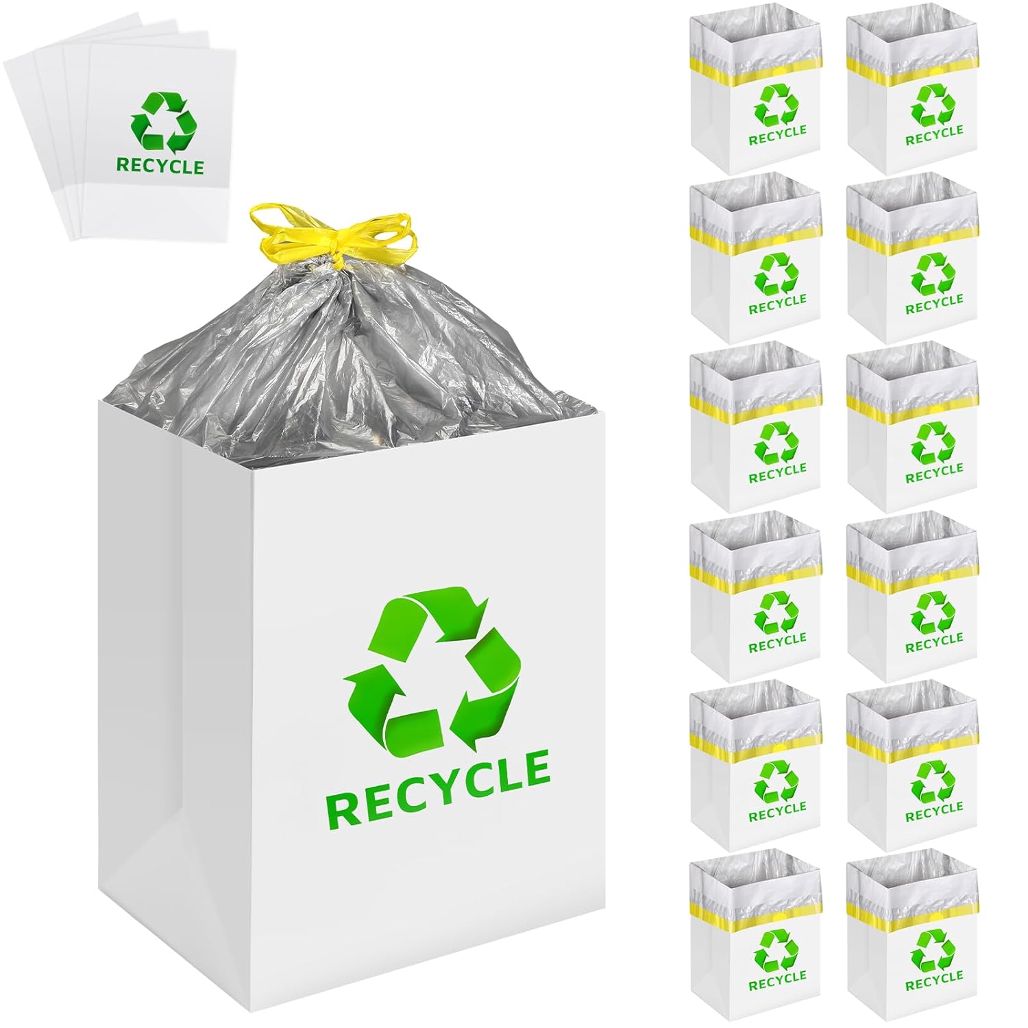 Tioncy – 12 botes de basura desechables de 13 galones con bolsa de basura, contenedores de reciclaje de cinta de doble cara, contenedores de basura