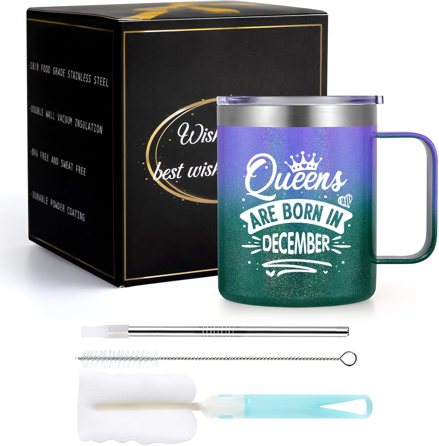 Lifecapido Regalos de cumpleaños para mujeres, taza de café aislada con asa de 12 onzas, regalos de cumpleaños de diciembre, Sagitario Capricornio,