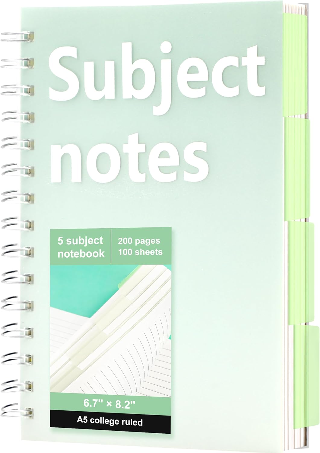 FLYING EAGLE Cuaderno de 5 asignaturas con divisores, diario en espiral, 200 páginas, A5, cuaderno rayado a rayas universitarias para el trabajo, la