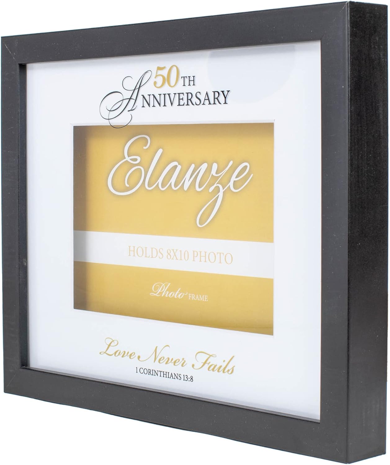 Elanze Designs 50th Anniversary Love Never Fails – Marco de fotos de madera negra (8 x 10 pulgadas)