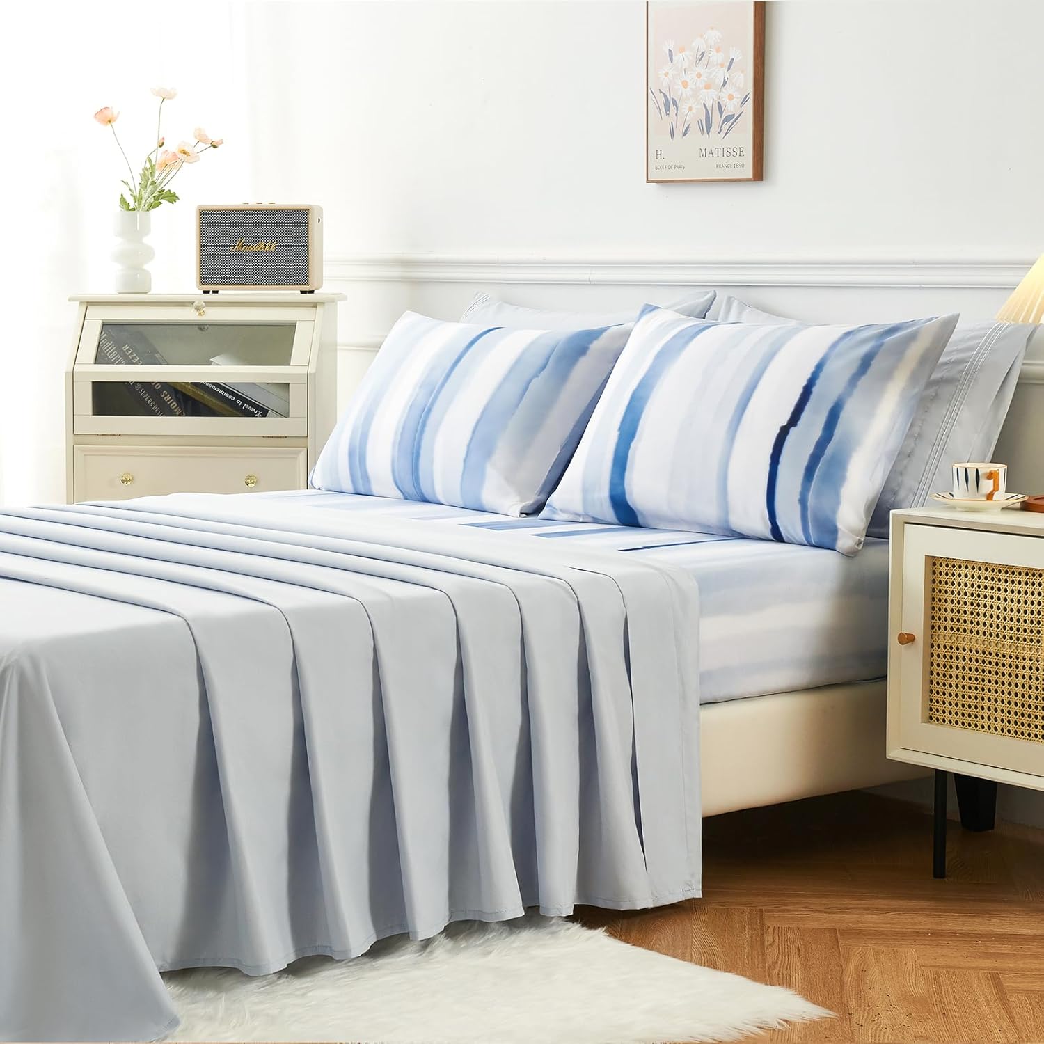 YIYEA Juego de edredón tamaño King  Estampado floral  7 piezas de cama en una bolsa  Juegos de ropa de cama para todas las estaciones con edredón,