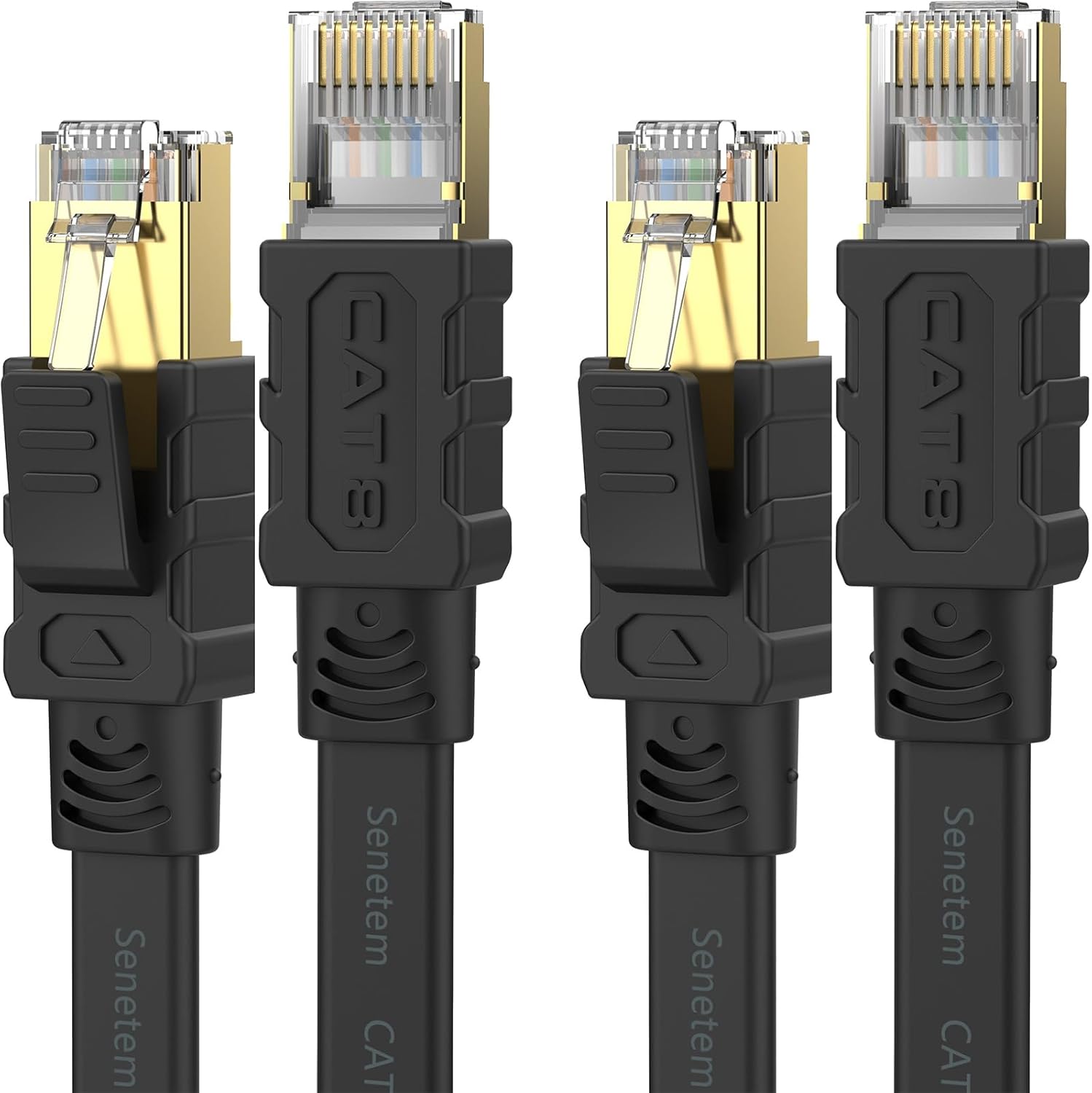 Cable Ethernet Cat 8 de 10 pies, paquete de 2 unidades, cable de conexión de red de Internet plano de alta velocidad de 40 Gbps 2000 MHz, cable LAN