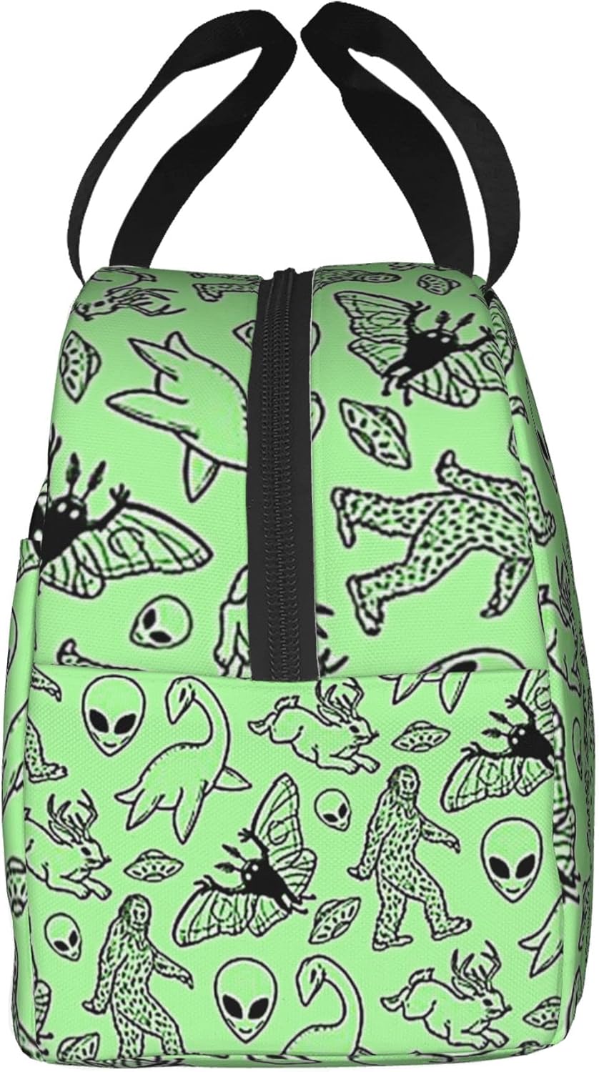 Bolsa de almuerzo portátil para alienígenas, dinosaurios salvajes, verde, aislada, a prueba de fugas, compras de comestibles, campamento, viajes por