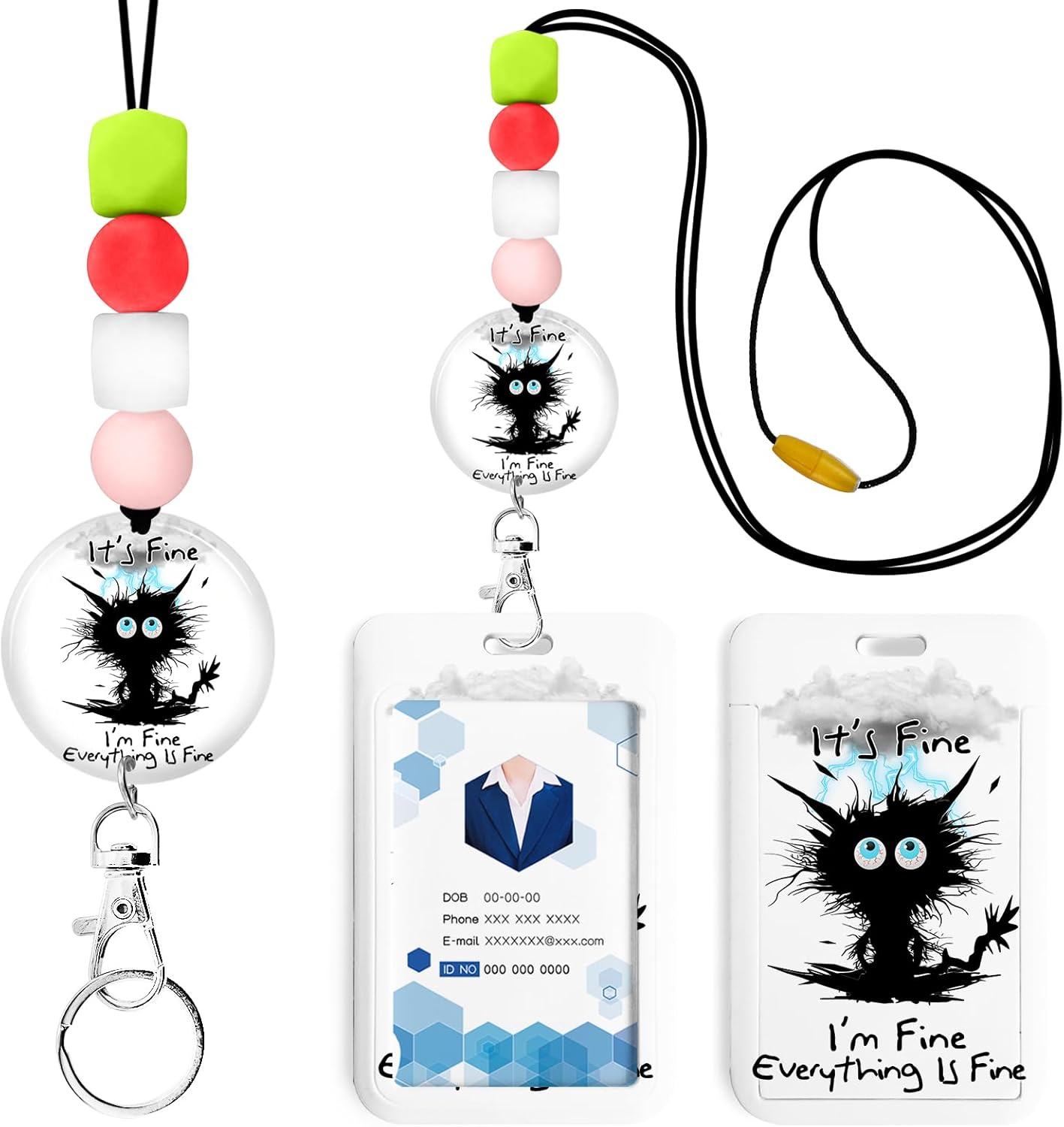 Cordón con cuentas para tarjetas de identificación y llaves, bonito soporte para tarjetas de identificación con cordón de silicona para profesores,