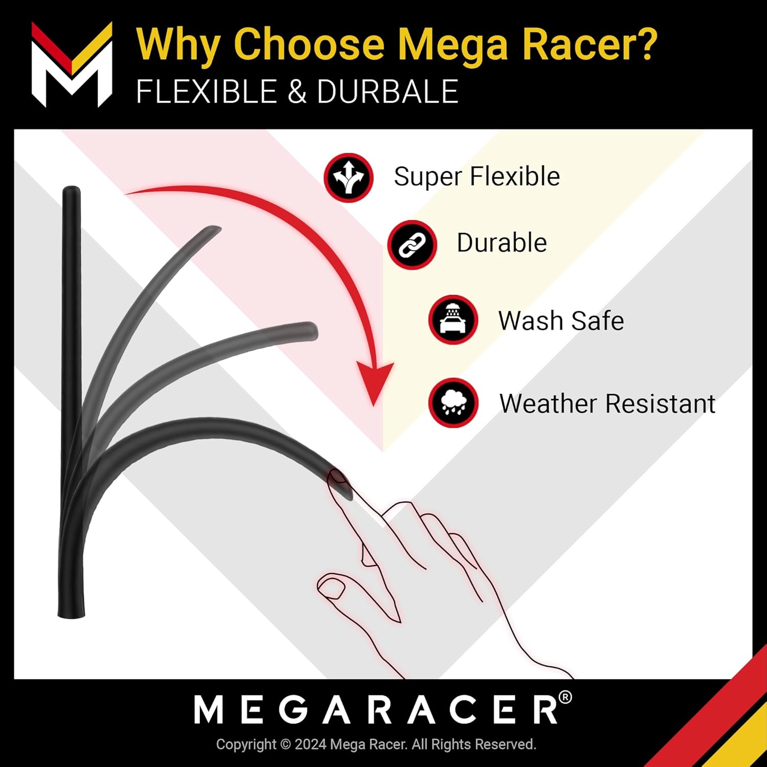 Mega Racer Antena de motocicleta negra de 7 pulgadas para Harley Davidson todos los modelos 1989-2023, antena de flexión flexible, repuesto