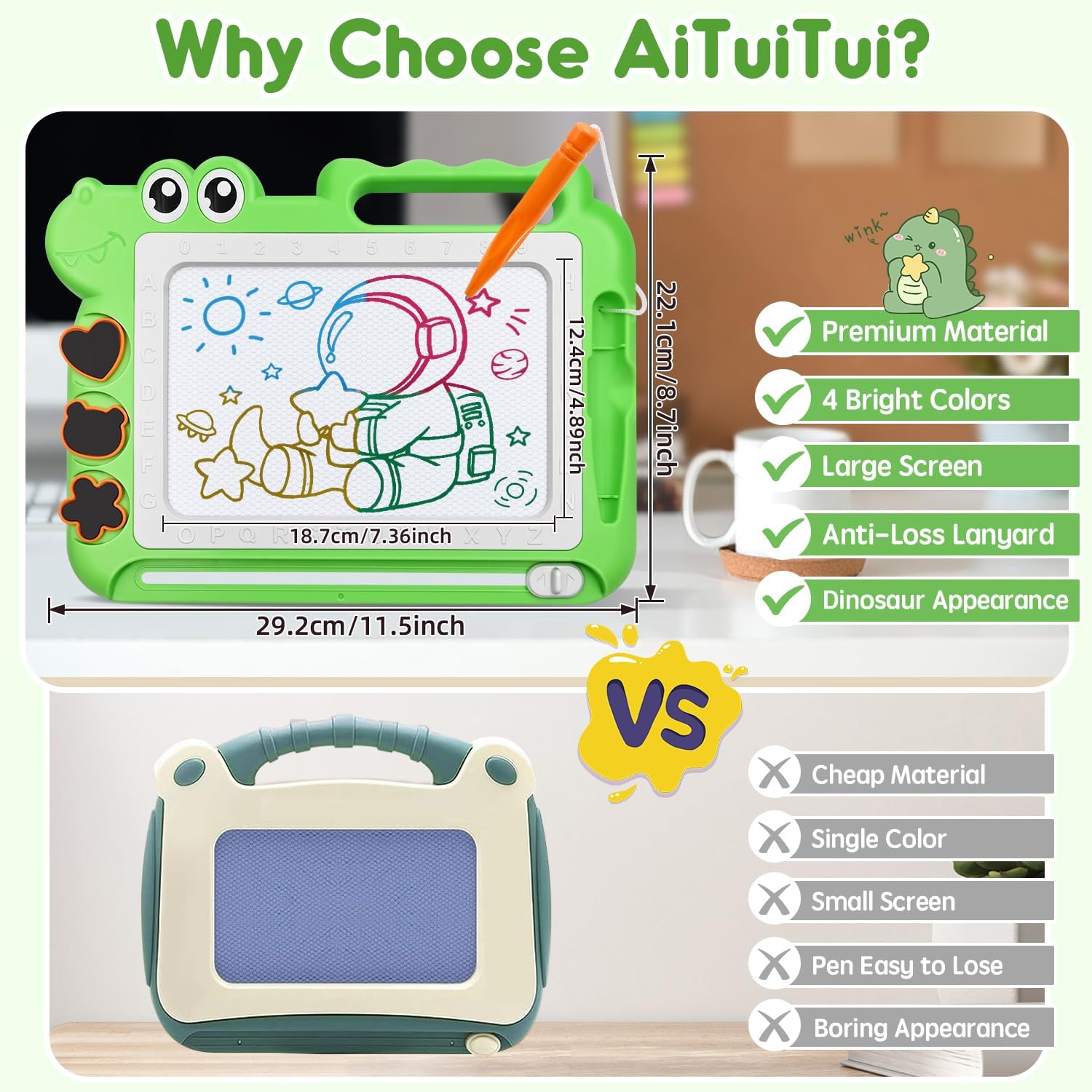 AiTuiTui Tabla de dibujo magnética para niños pequeños, regalo para niñas de 2 a 3 años, bloc de dibujo y dibujo para niños de 2 a 4 años, juegos de