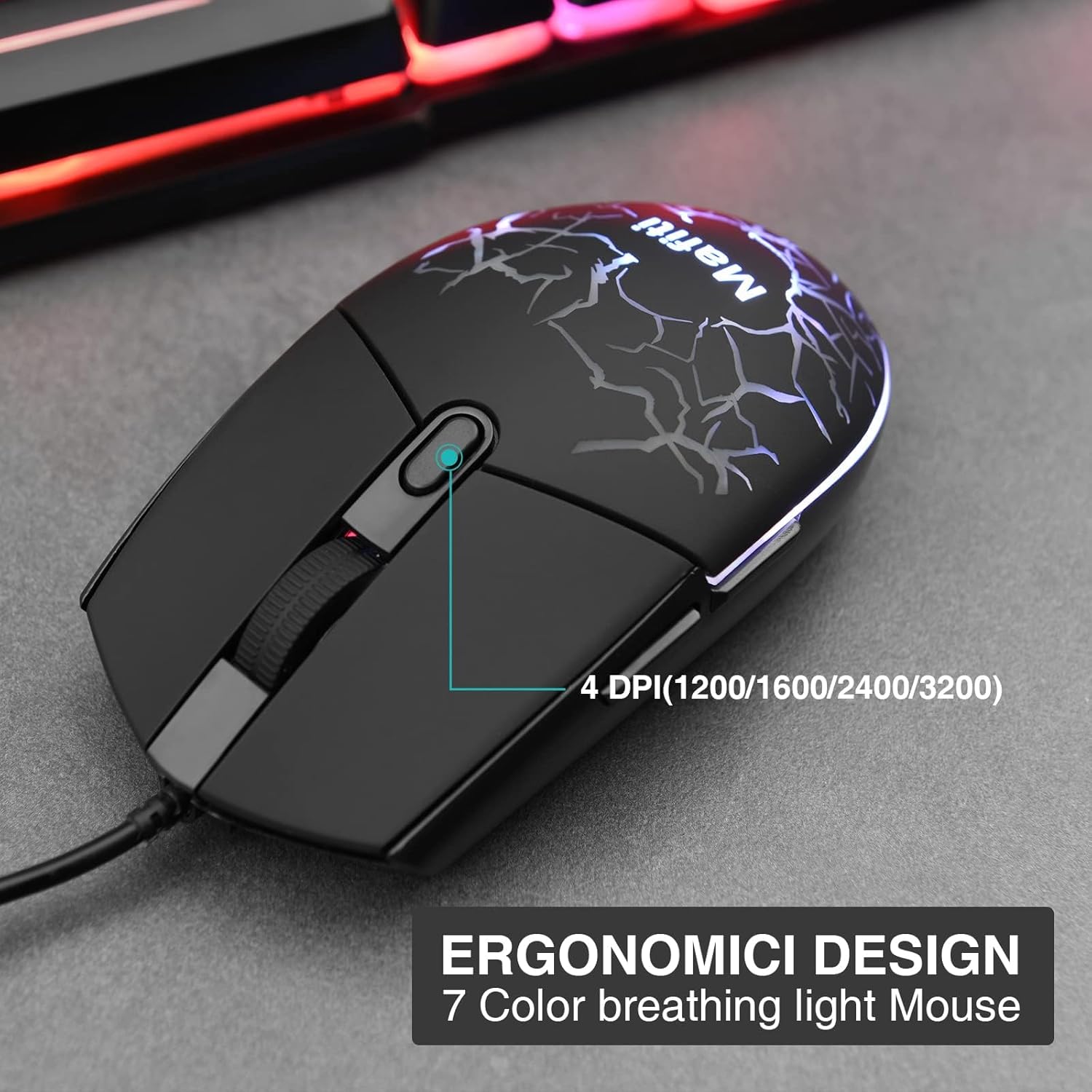 mafiti RK101 – Teclado de computadora con cable, teclado USB retroiluminado RGB para PC, Mac, portátil, escritorio, oficina de juegos