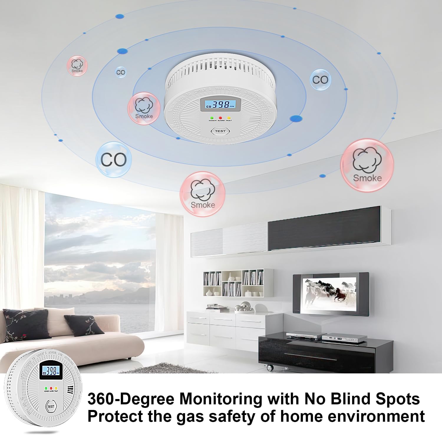 Combinación de monóxido de carbono y alarma de humo con pantalla digital, detectores de humo y monóxido de carbono a pilas, paquete de 1