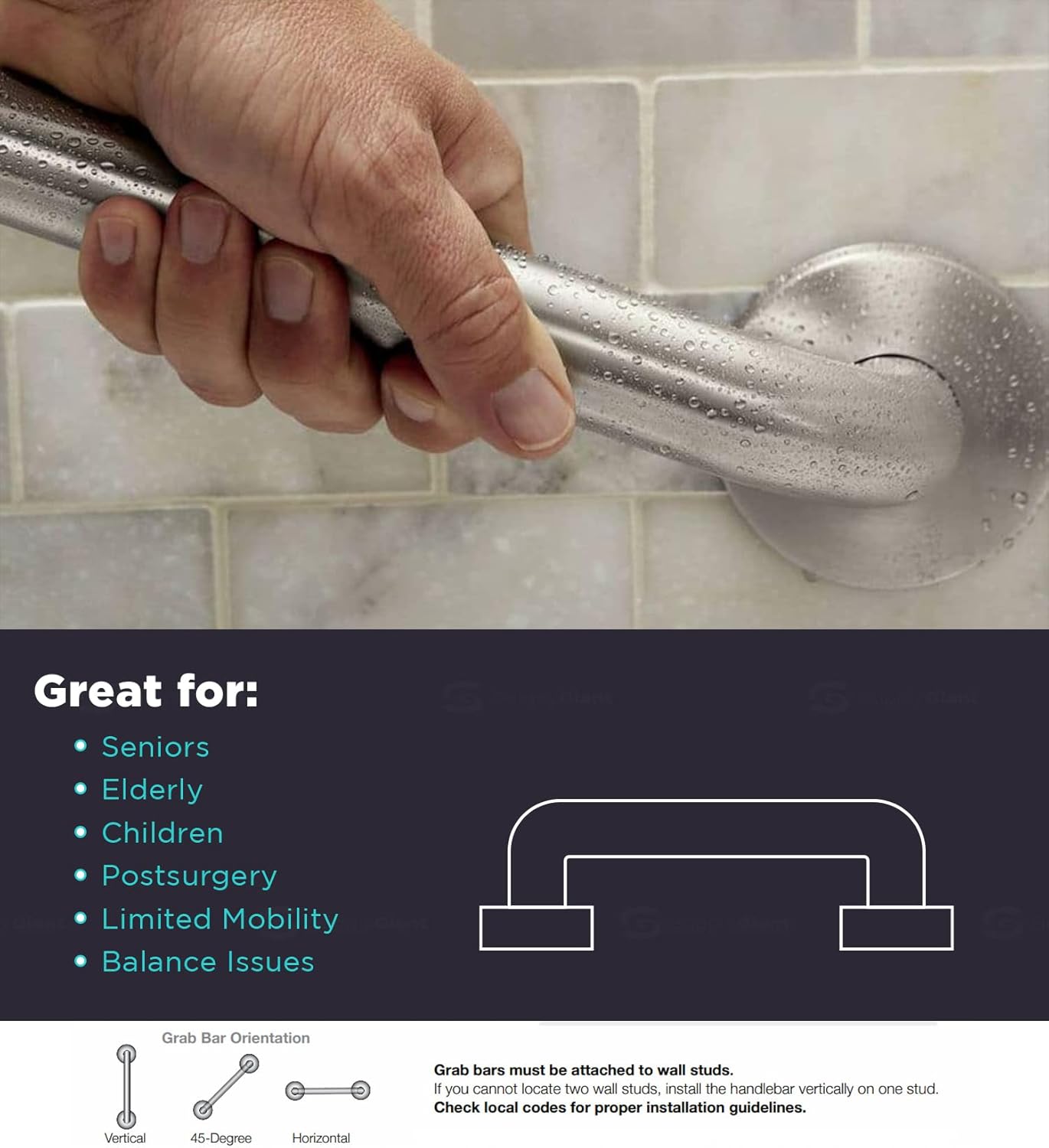 Barras de agarre de metal cepillado para baño, mango de ducha fuerte y mango de baño para mayor seguridad, barras de agarre de ducha para personas