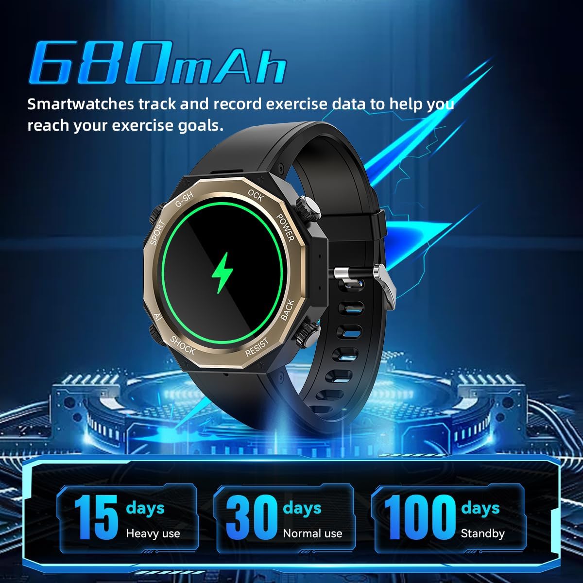 Alpha Gear – Reloj inteligente militar para hombre (respuestahacer llamada) 1.45 pulgadas AMOLED táctico al aire libre 100M impermeable rastreador
