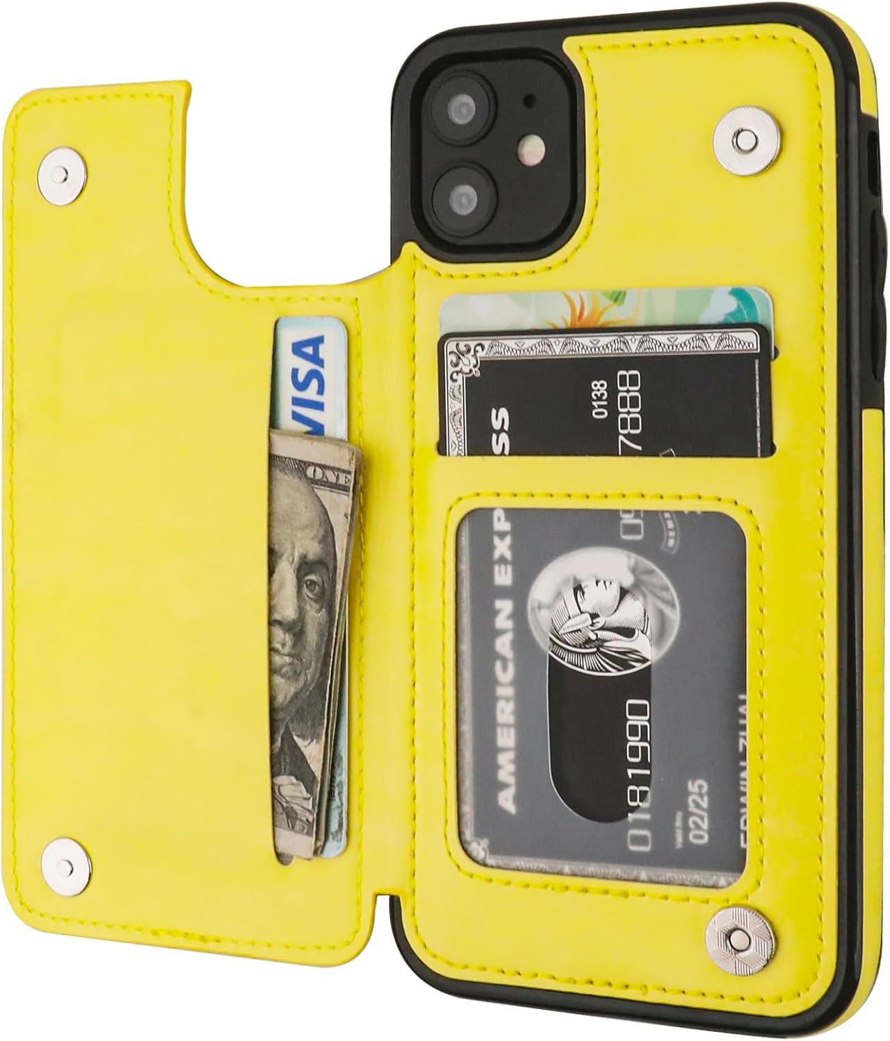 Funda tipo cartera para iPhone 11 con tarjetero y ranuras para tarjetas, doble cierre magnético y funda duradera a prueba de golpes para iPhone 11