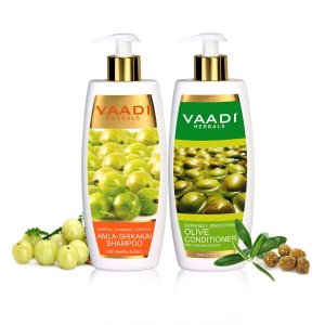 Vaadi Herbals Amla With Shikakai & Reetha Champú y acondicionador de oliva – Champú para el control de caídas y daños – Cada paquete de 11.8 fl oz – Vaadi Herbals Amla With Shikakai & Reetha Champú y acondicionador de oliva – Champú para el control de caídas y daños – Cada paquete de 11.8 fl oz –