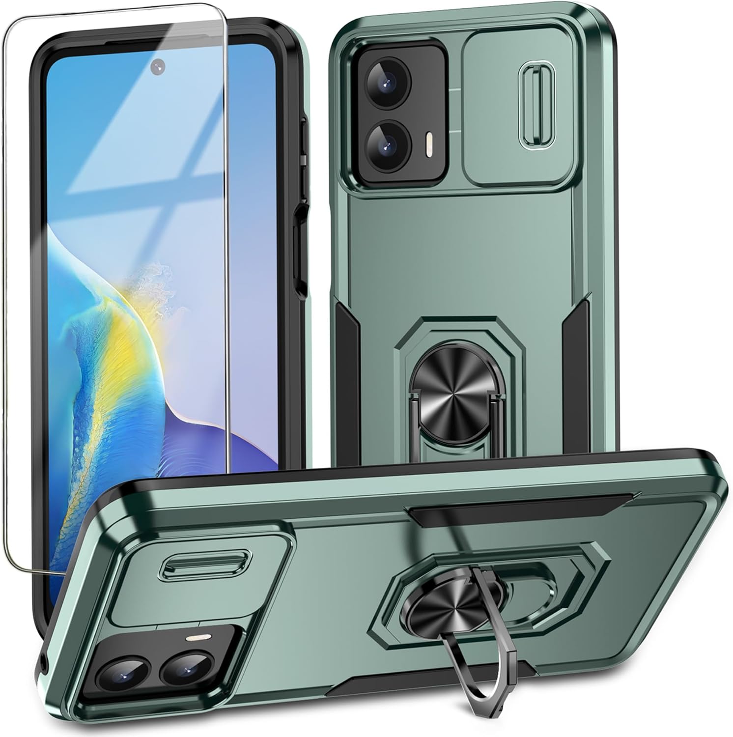 Funda para Motorola Moto G 5G 2023 con cubierta deslizante para cámara + protector de pantalla de vidrio templado, protección completa de la cámara