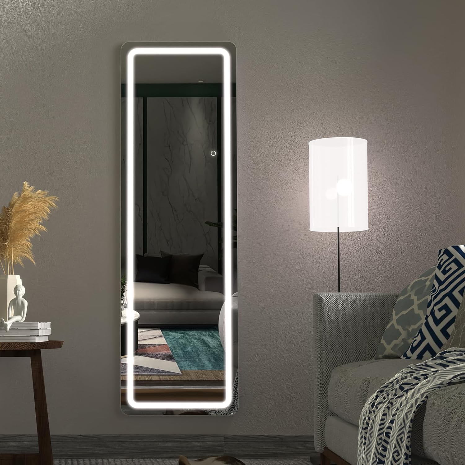 LOWIXI Full Length Mirror Floor Mirror with Standing Holder BedroomLocker Room StandingHanging Mirror Dressing Mirror 63 * 20
