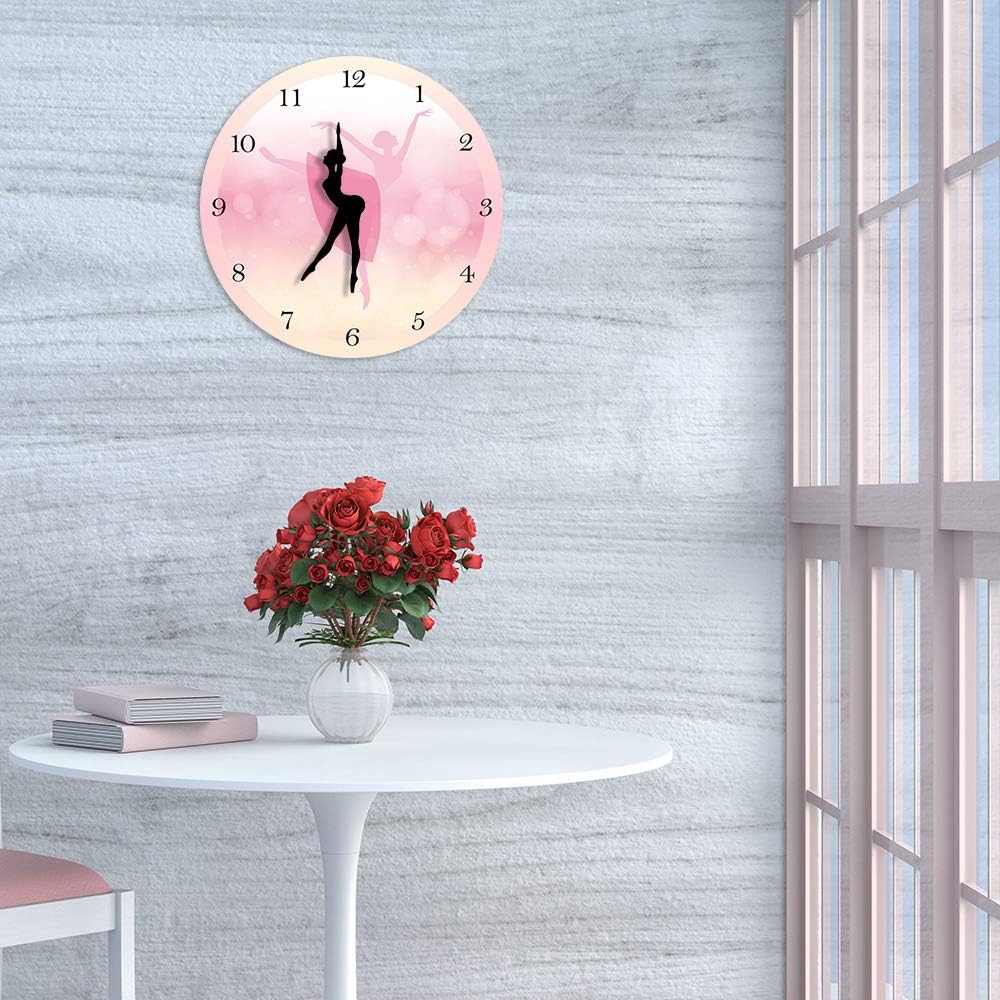 Ballet Girl Princesa Rosa Reloj de Pared Bebé Niña Bailando Reloj de Pared Bailarina Movimiento Pierna Silenciosa Cuarzo Niña Dormitorio Decoración