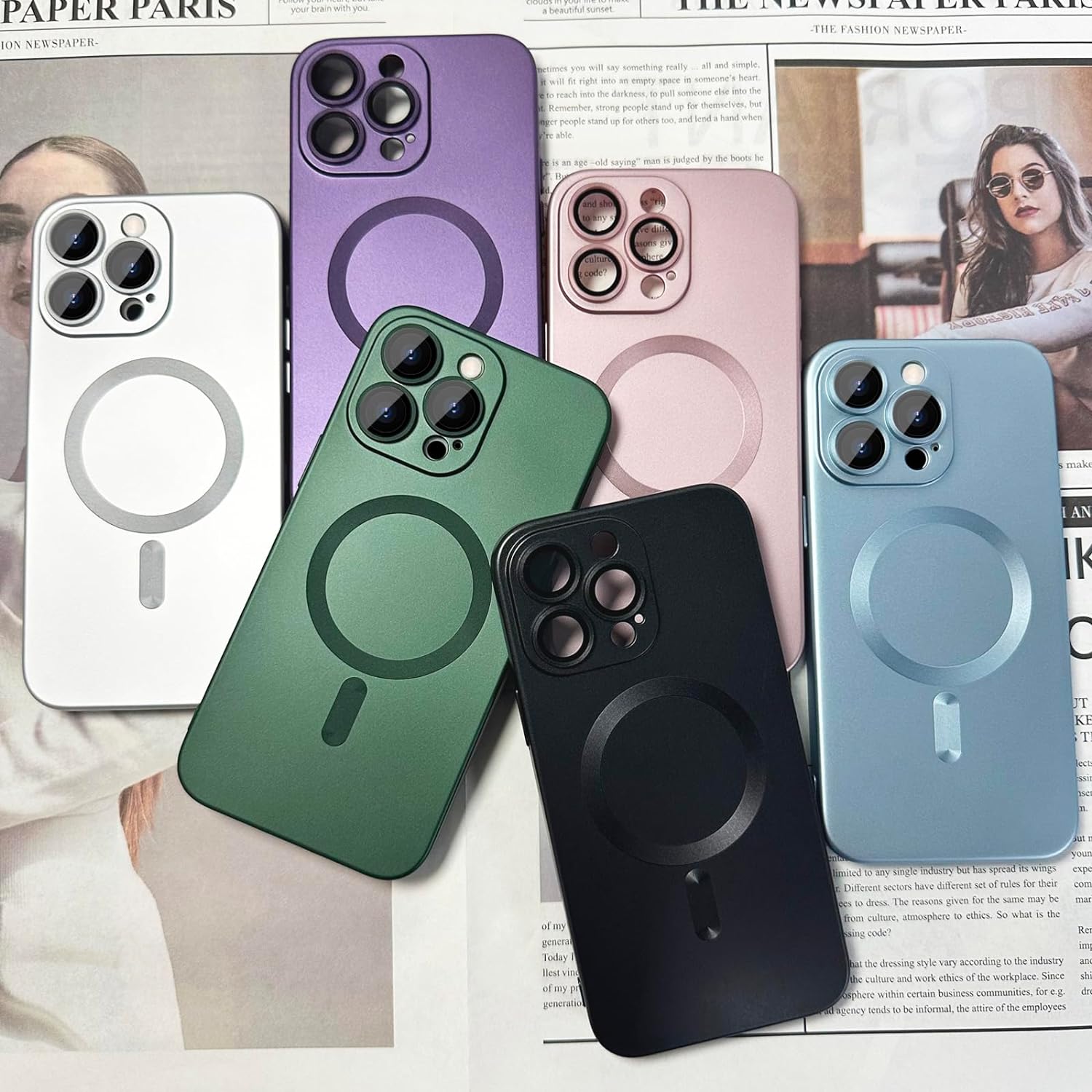 Funda magnética para iPhone 15 Pro Max para mujer, diseño de brillo metálico suave mate de lujo con protector de lente de cámara, compatible con