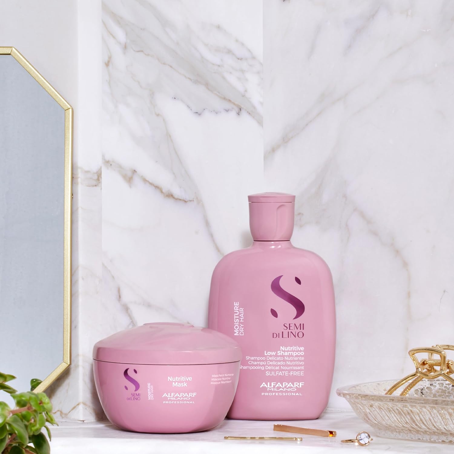 ALFAPARF MILANO Semi Di Lino Moisture Nutritive – Mascarilla capilar acondicionador profundo (6.76 onzas) y champú hidratante para cabello teñido