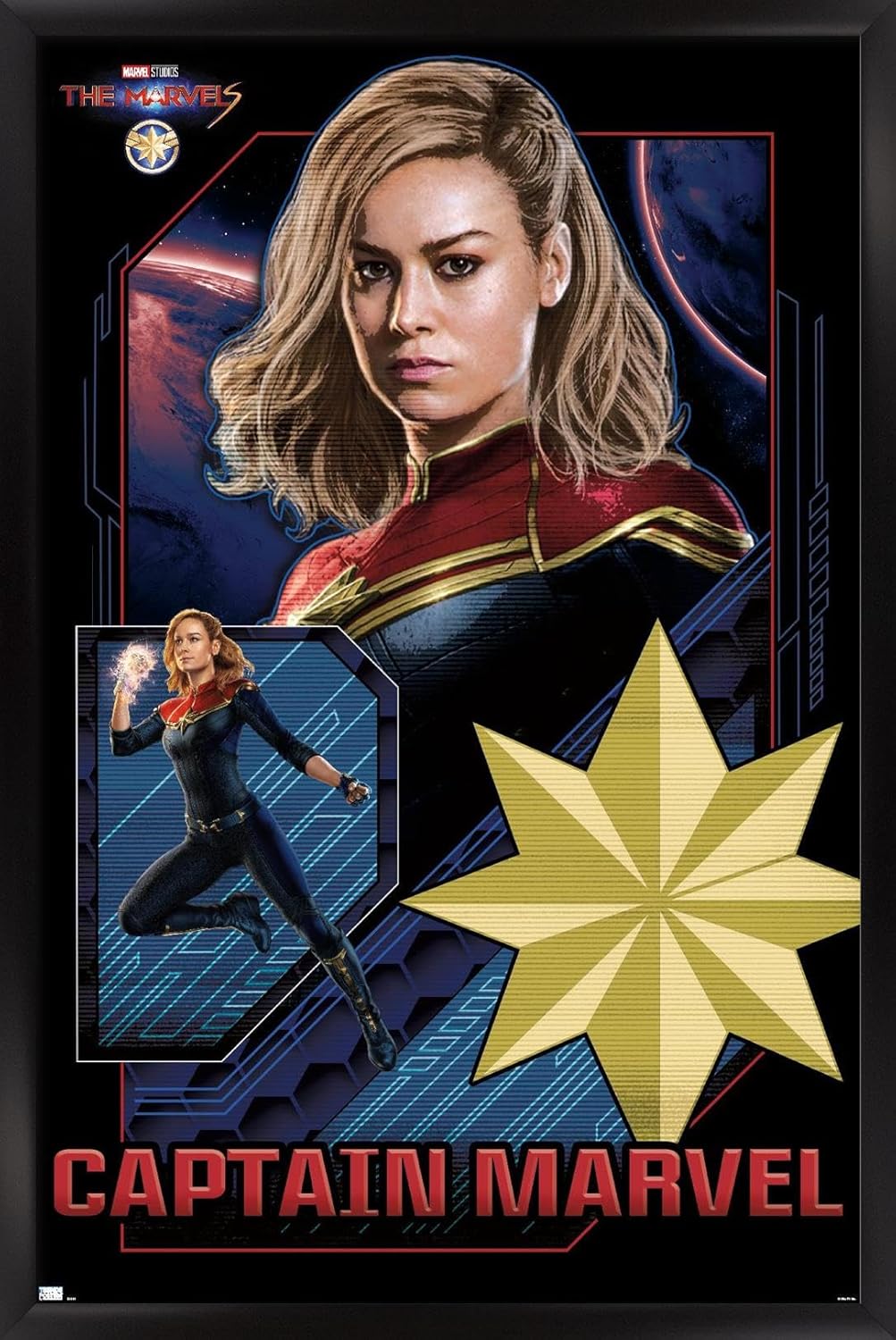 Trends International Marvel The Marvels – Póster de pared de Capitán Marvel, 22.37 x 34.00 pulgadas, versión enmarcada en negro