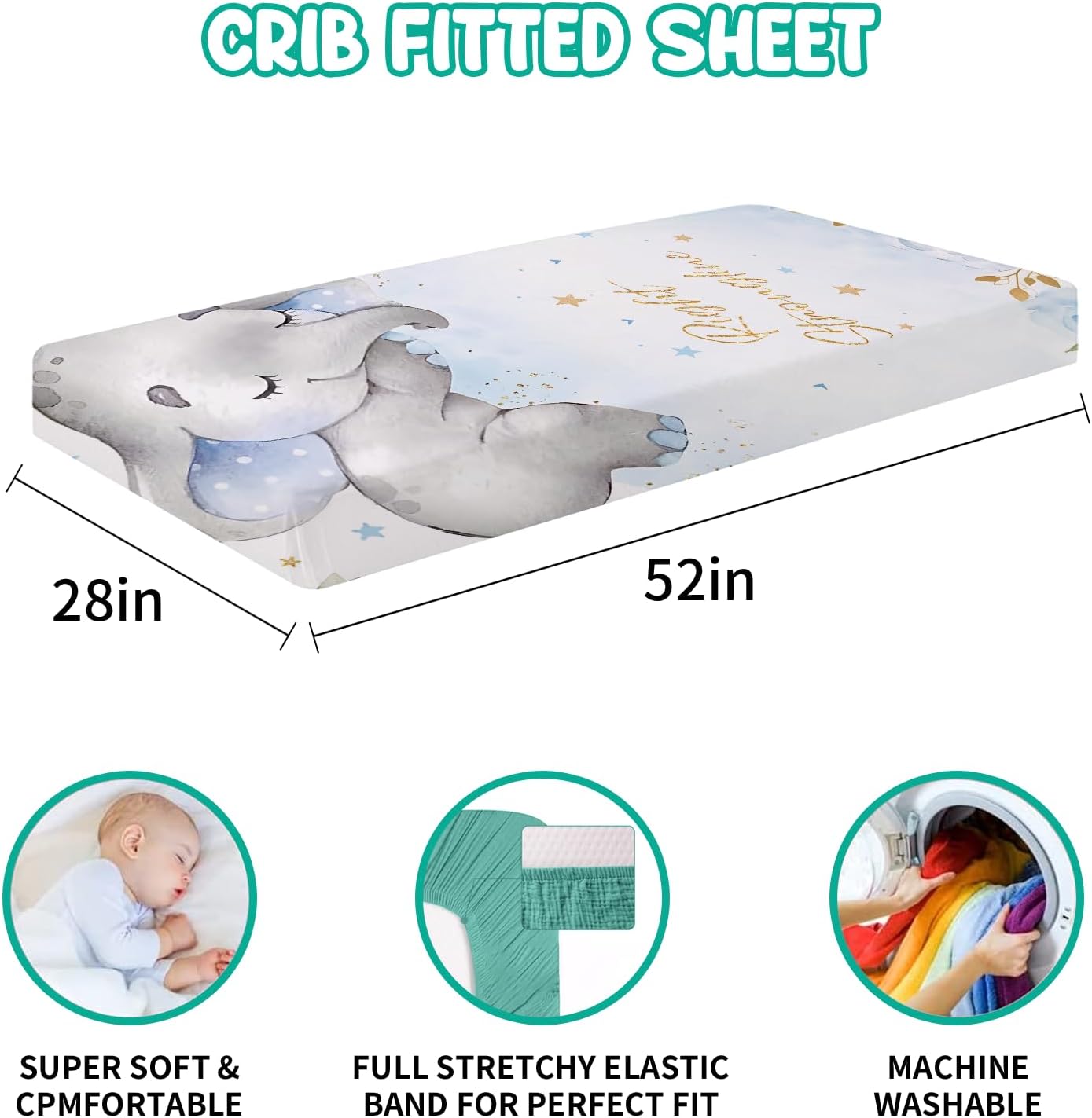 Juego de ropa de cama personalizado para cuna 5 piezas de regalo personalizado con diseño de elefante con nombre, juego de ropa de cama de guardería