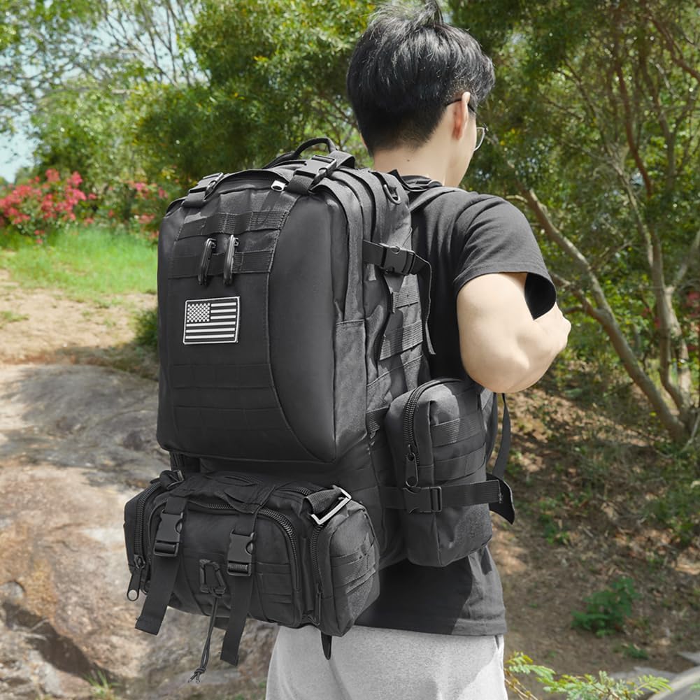 Mochila táctica militar para hombres, mochila militar negra para hombres y mujeres, Negro-2, Negro