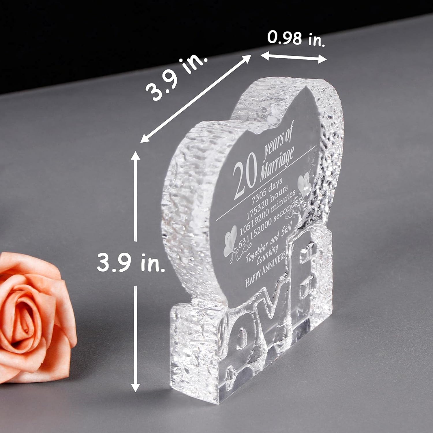 YWHL Escultura de cristal para el 20 aniversario de boda, regalos de recuerdo para su esposa, novia, él, esposo (20 años)