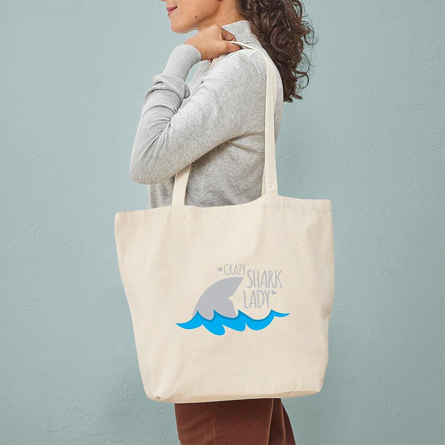 CafePress Crazy Shark Lady Tote Bag Natural Canvas Tote Bag, Cloth Shopping Bag