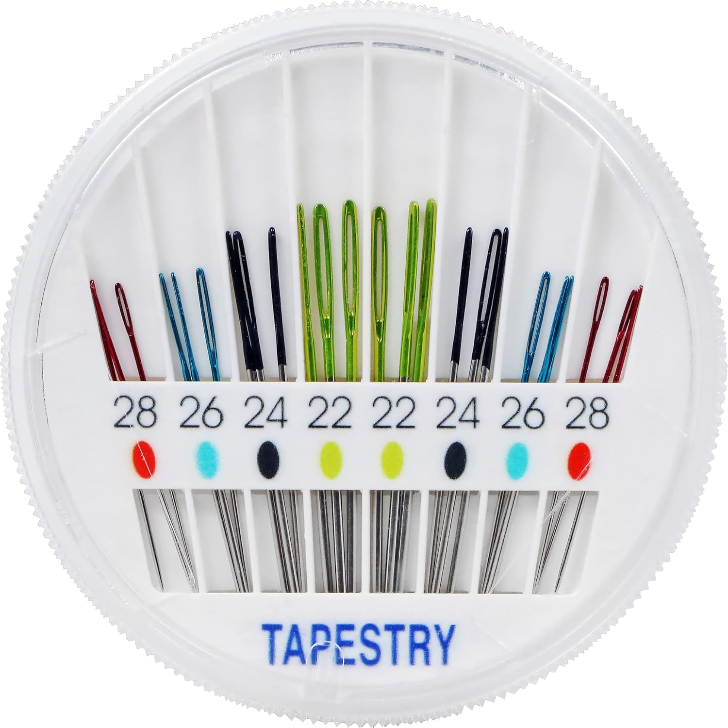 SINGER Agujas de tapiz en esfera compactas, agujas de coser de varios tamaños, tamaños 22, 24, 26, 28, juego de 24