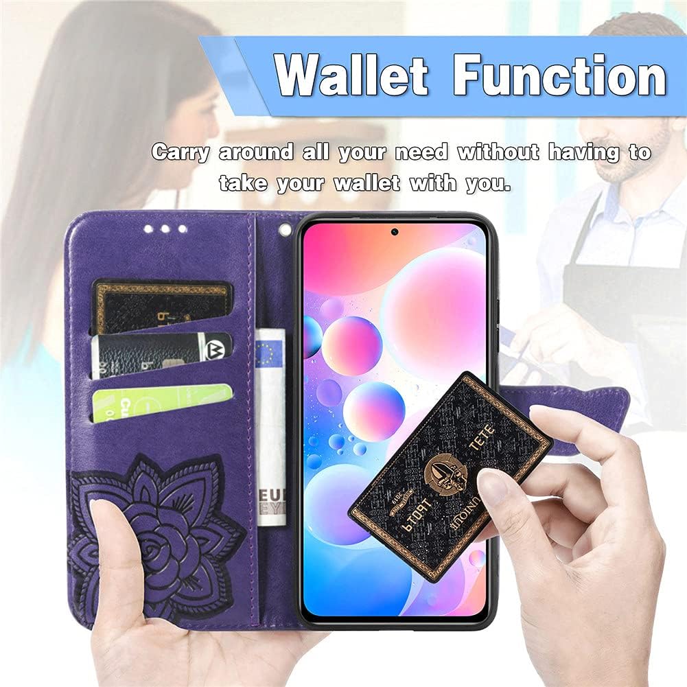 Compatible con Xiaomi Redmi Note 10 Pro Funda con purpurina con tarjetero y soporte de cuero Flip Wallet Diamond Butterfly Funda protectora a prueba
