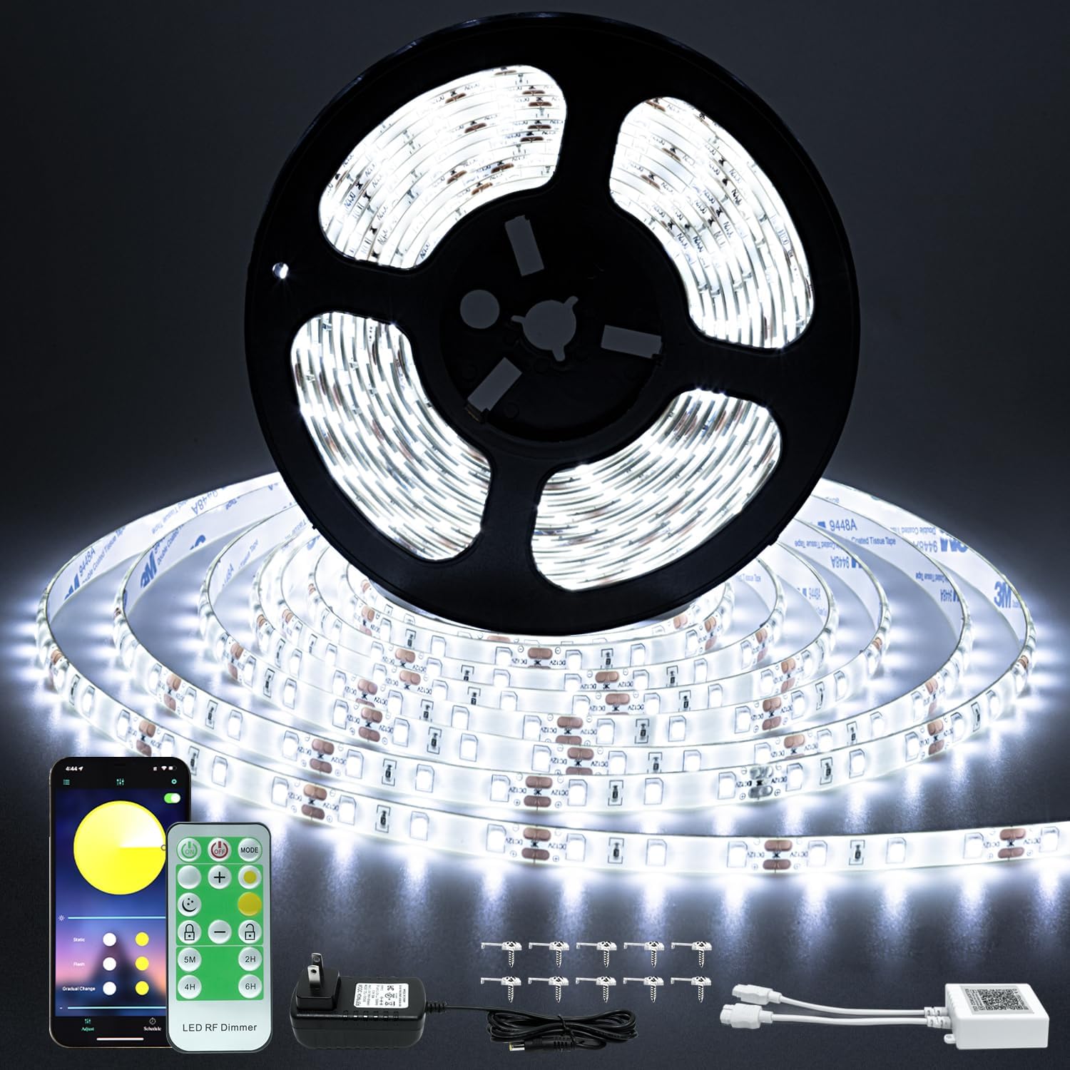 Kit de tiras de luces LED blancas sintonizables de 16.4 pies, regulables, 3000 K-6000 K, luces LED impermeables para hogar, fiesta, casa, cocina,