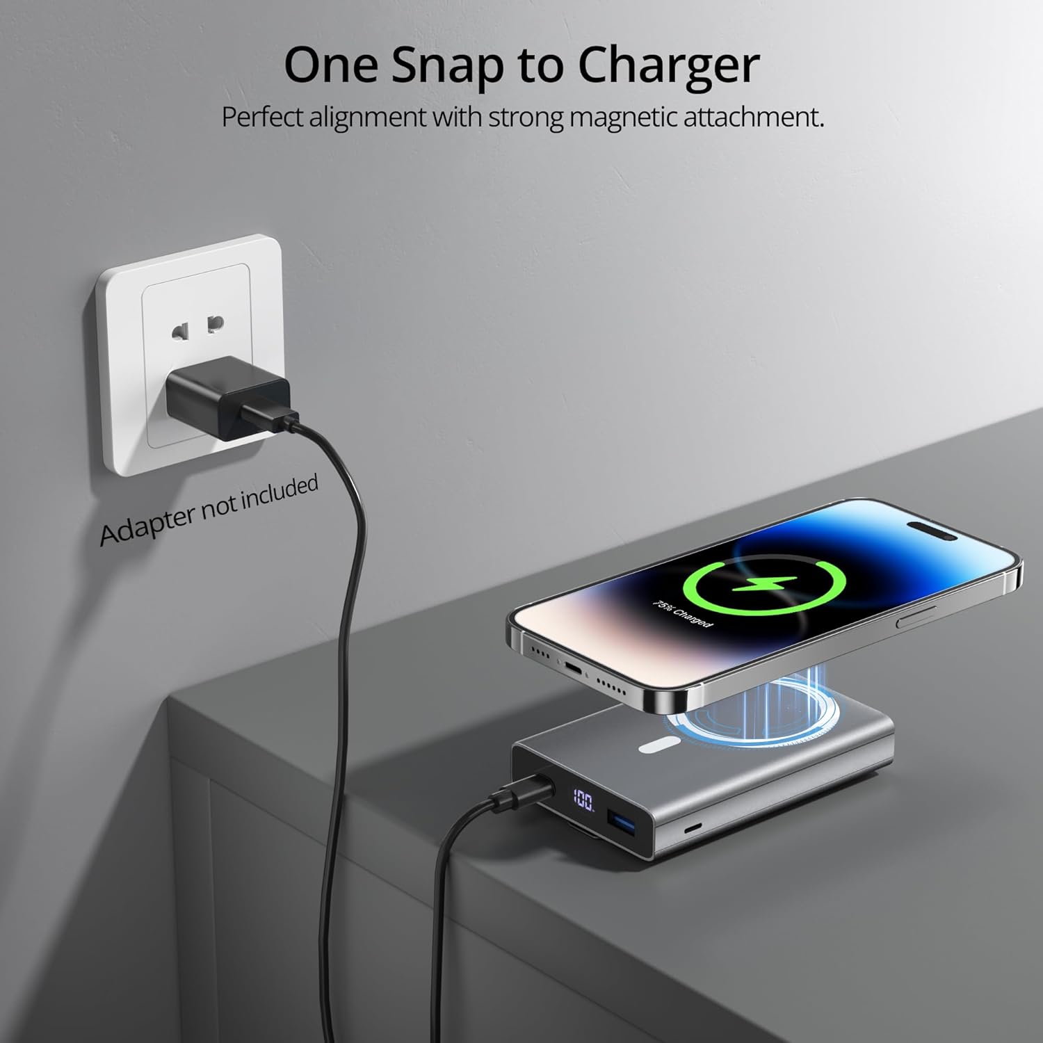 LULULOOK Banco de energía de carga rápida para iPhone, cargador de batería portátil de 10000 mAh con soporte ajustable, cargador magnético