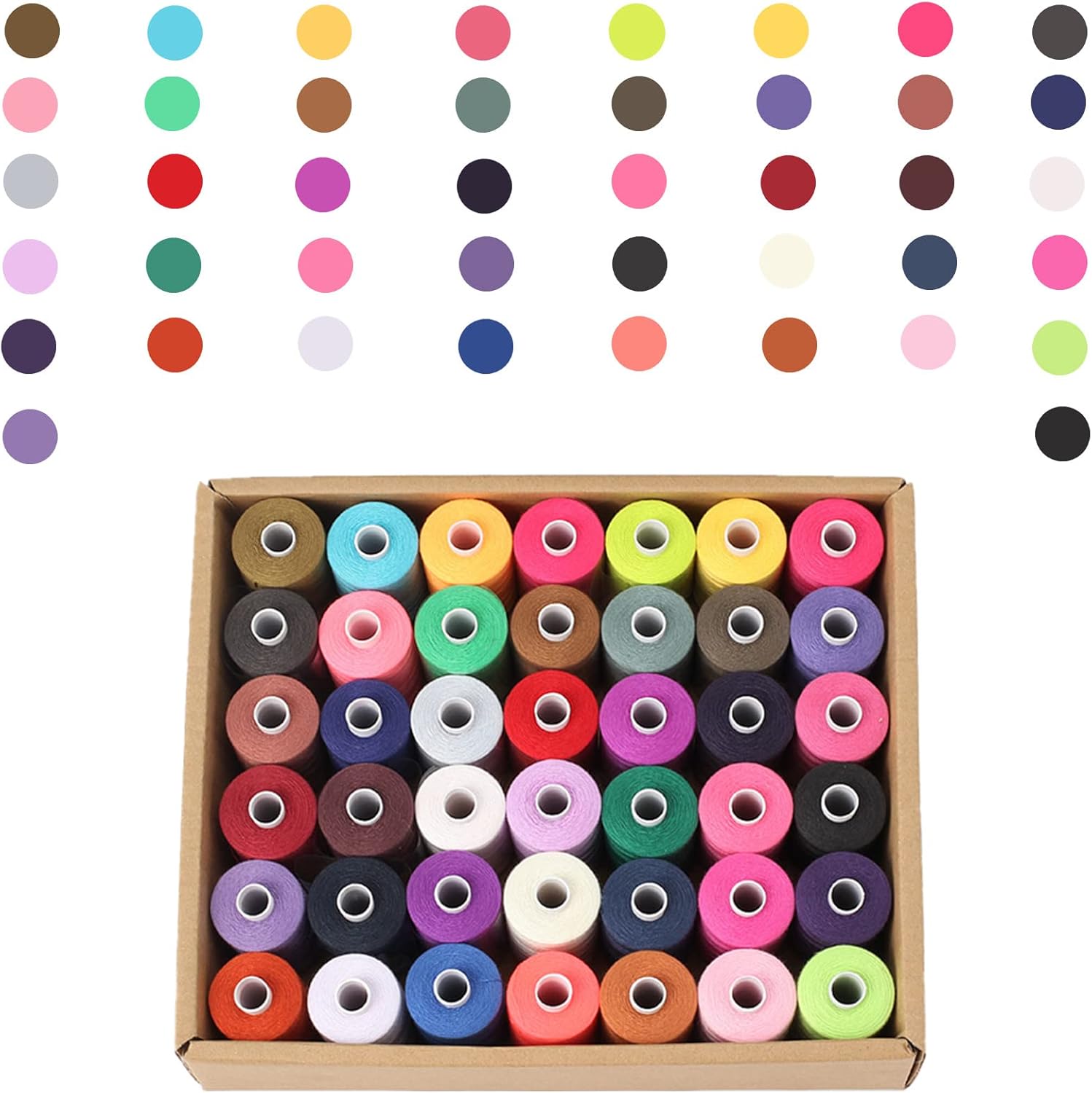 Simthread Hilo de coser multiusos, 42 carretes surtidos de poliéster de 1000 yardas para costura, prácticos hilos de coser de poliéster para máquina